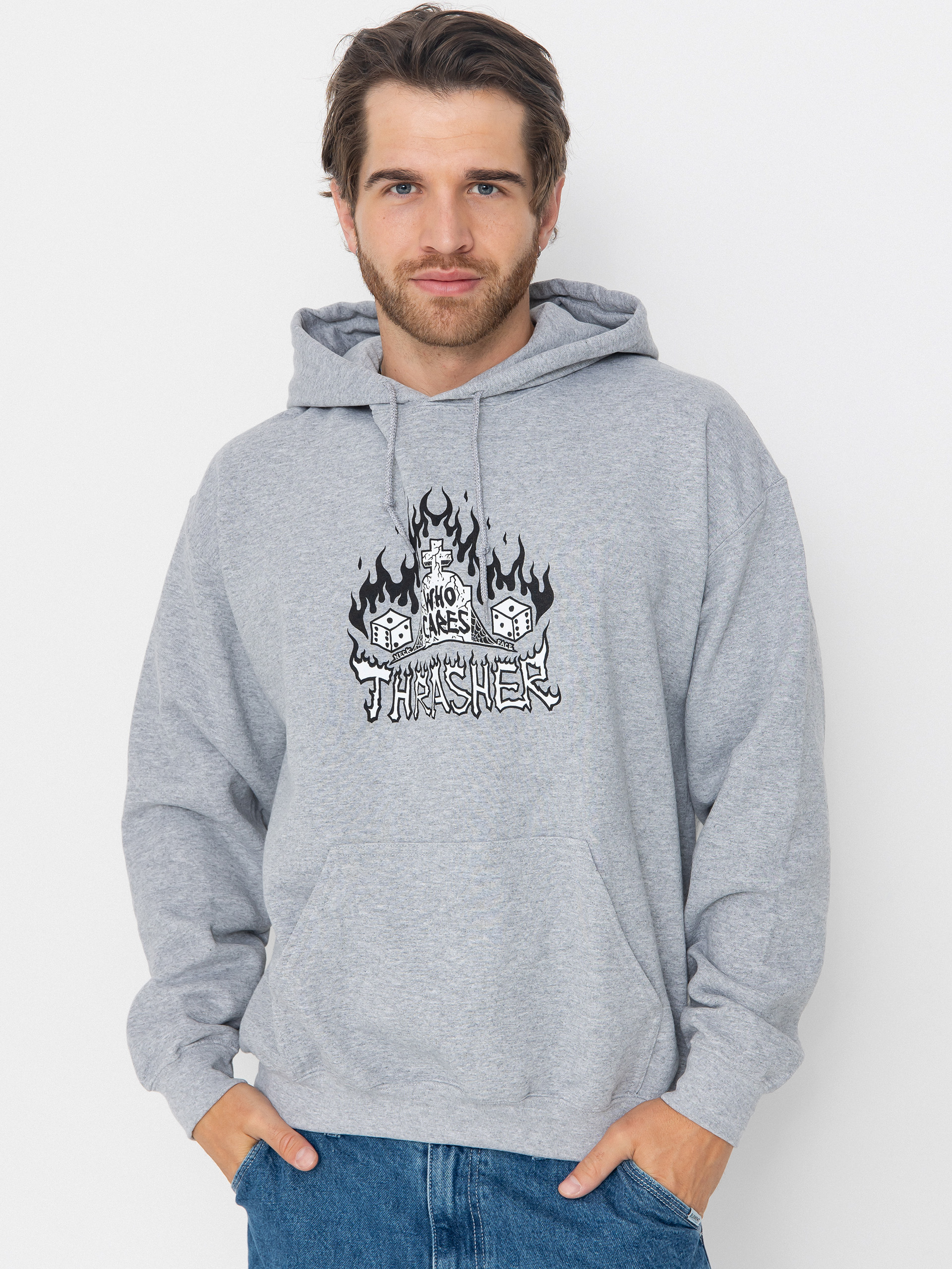 Mikina s kapucí Thrasher Who Cares By Neckface HD (grey)