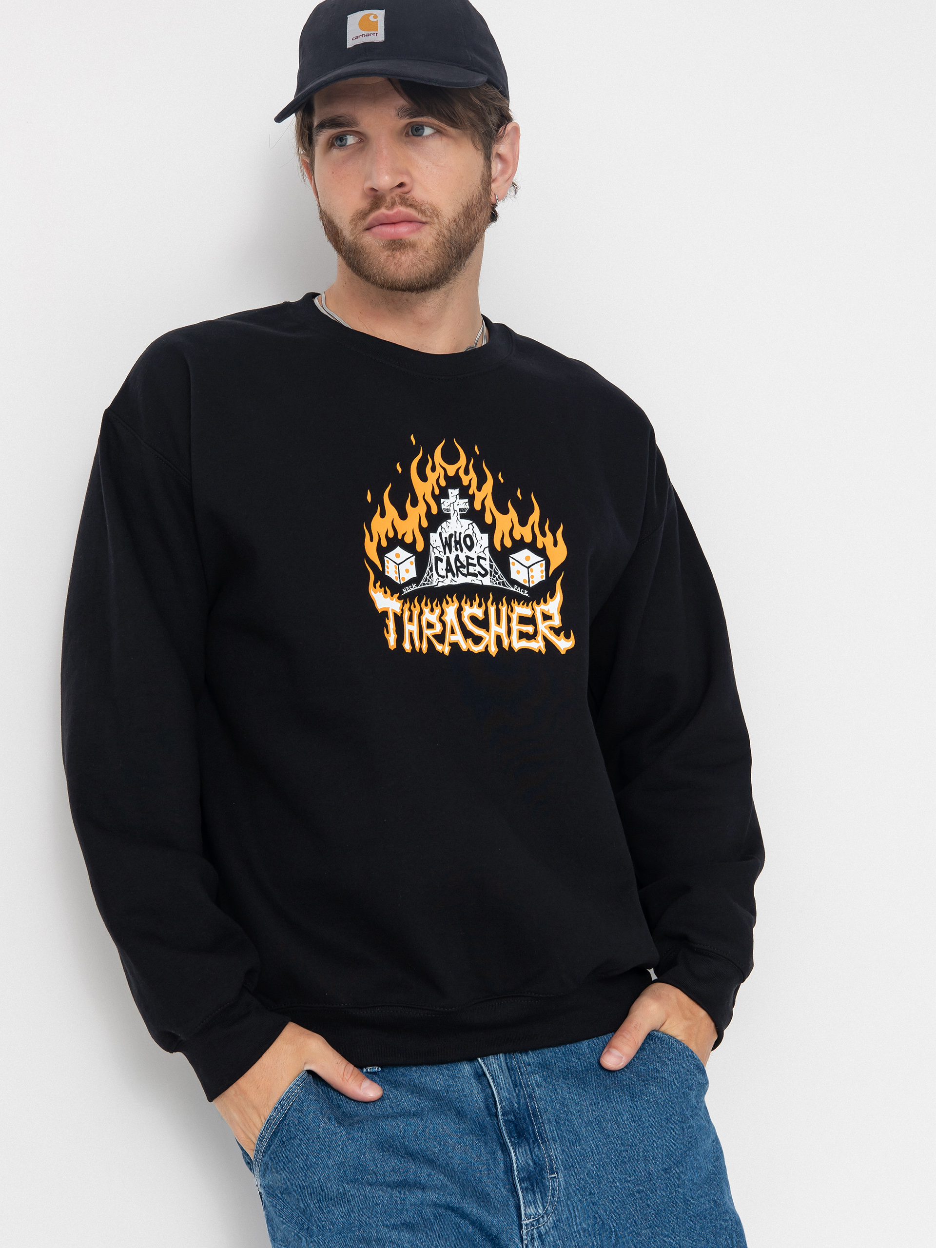 Mikina Thrasher Who Cares By Neckface (black)