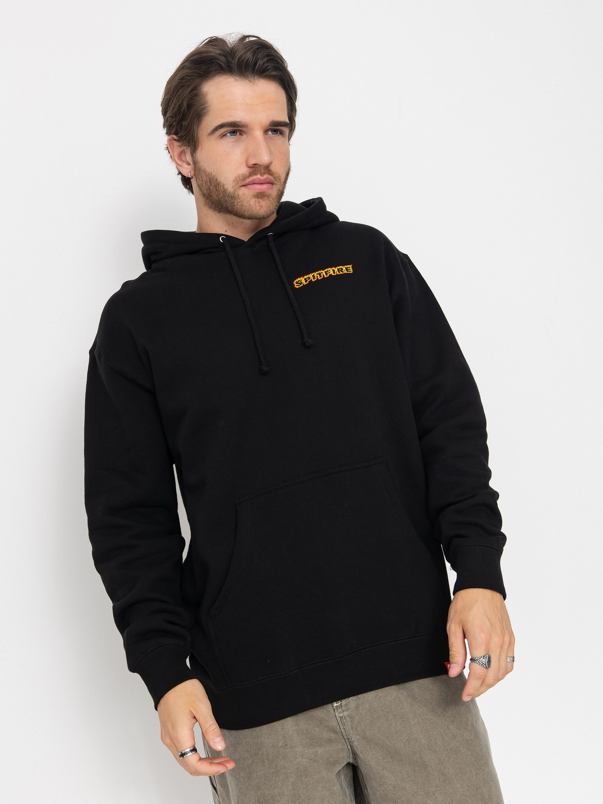 Mikina s kapucí Spitfire Og Classic Flame HD (black w/red&yellow prints)