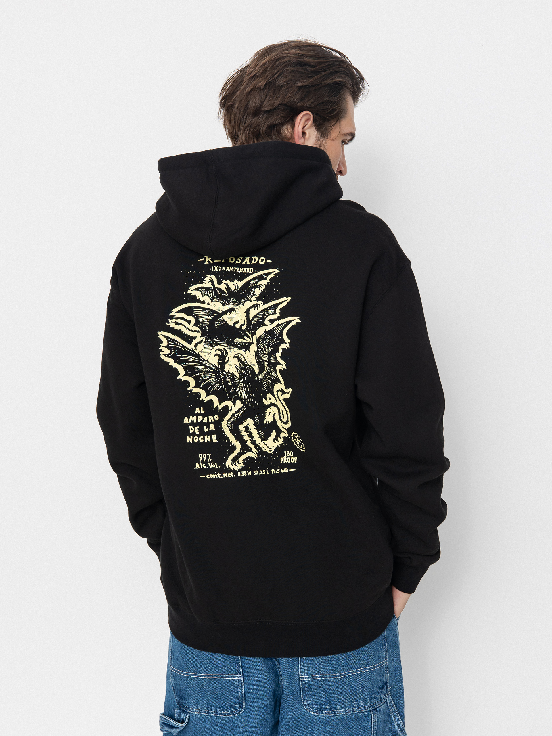 Mikina s kapucí Antihero Carnales Reposado HD (black w/pale yellow prints)