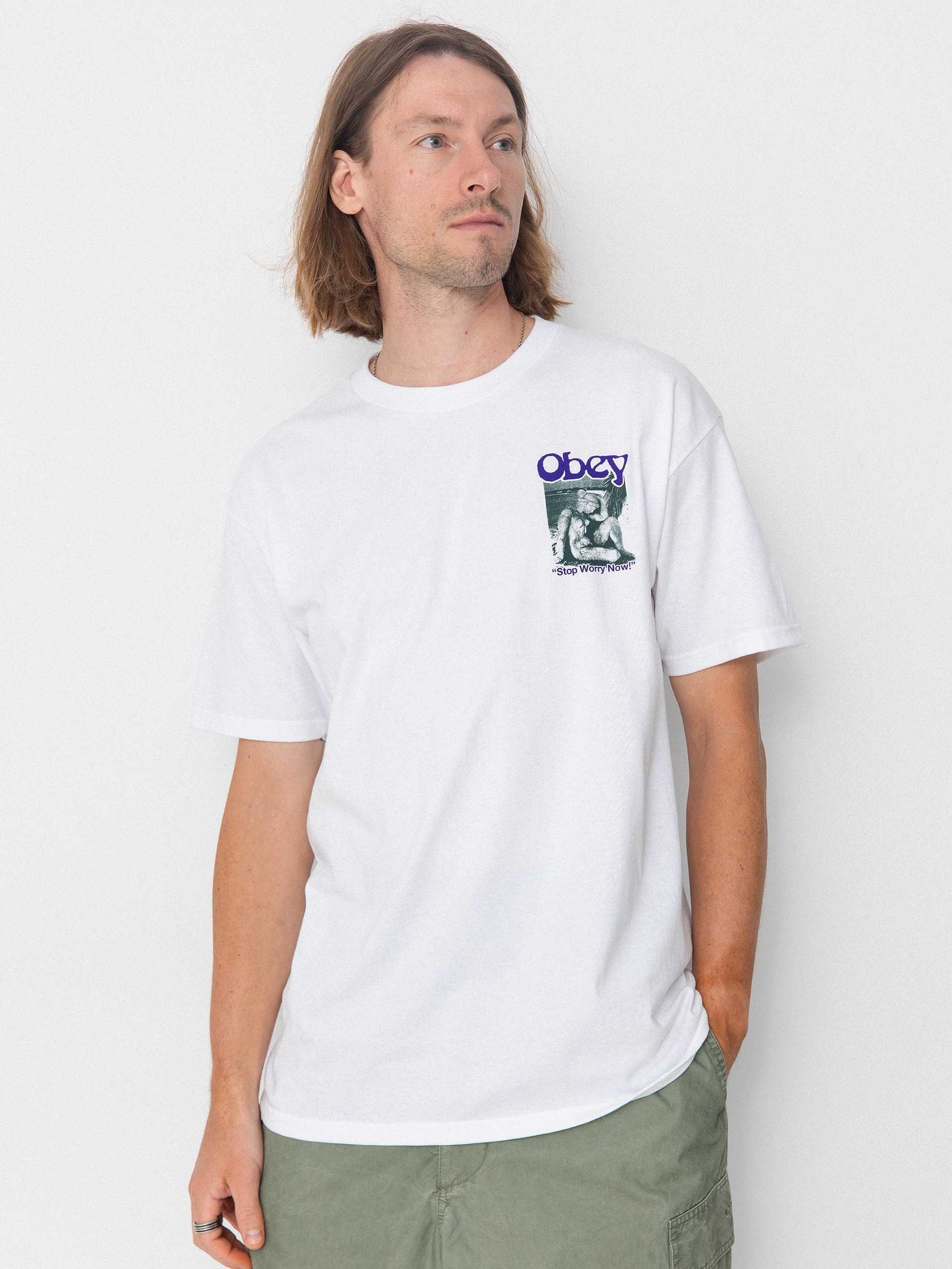 Tričko OBEY Stop Worry Now (white)