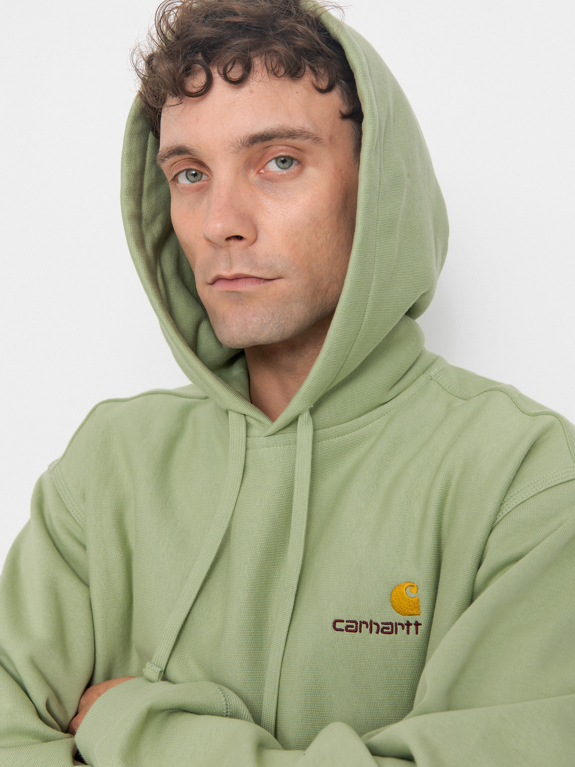 Mikina s kapucí Carhartt WIP American Script HD (pale olive)