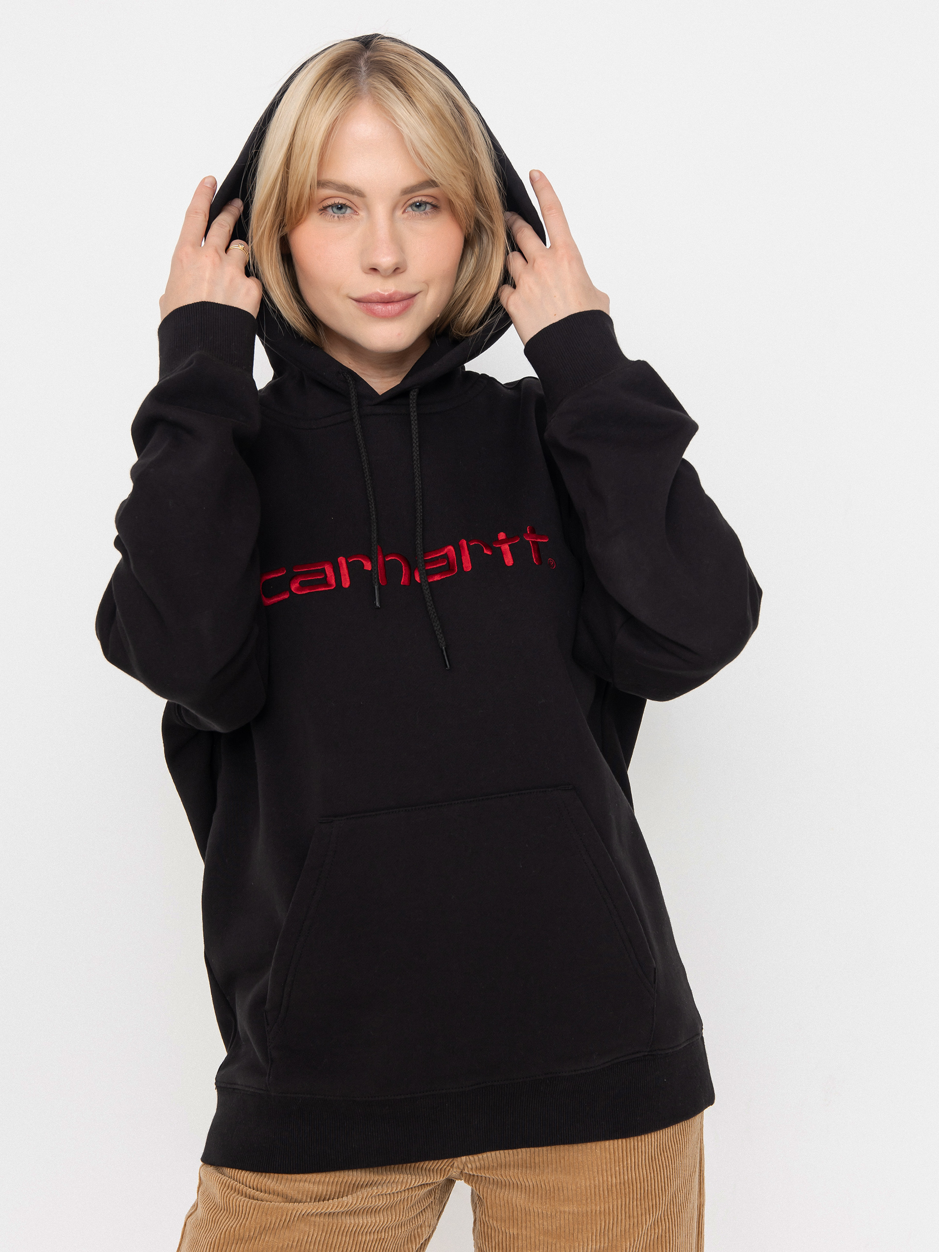 Mikina s kapucí Carhartt WIP Carhartt HD Wmn (black/scarlet)