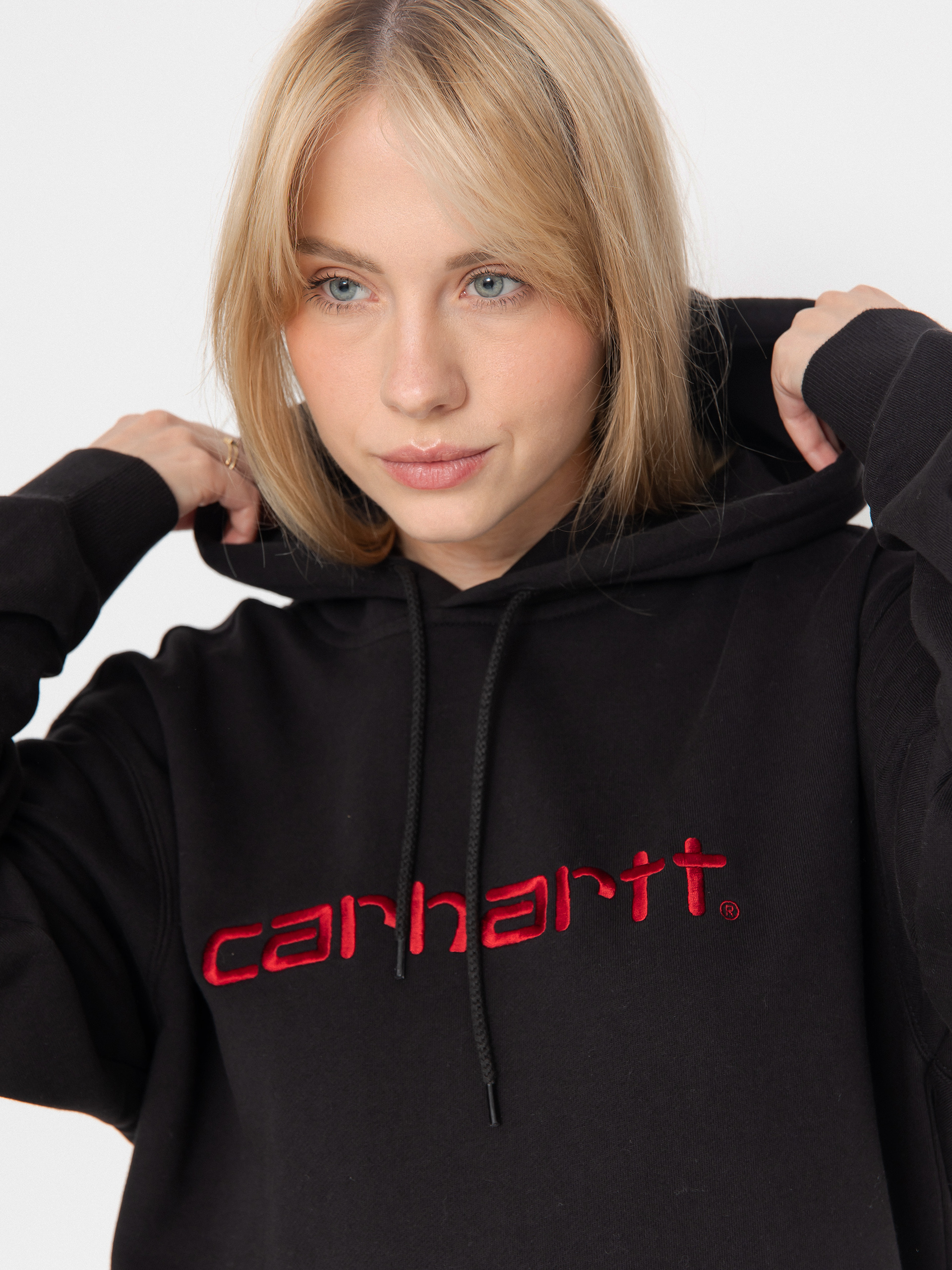 Mikina s kapucí Carhartt WIP Carhartt HD Wmn (black/scarlet)