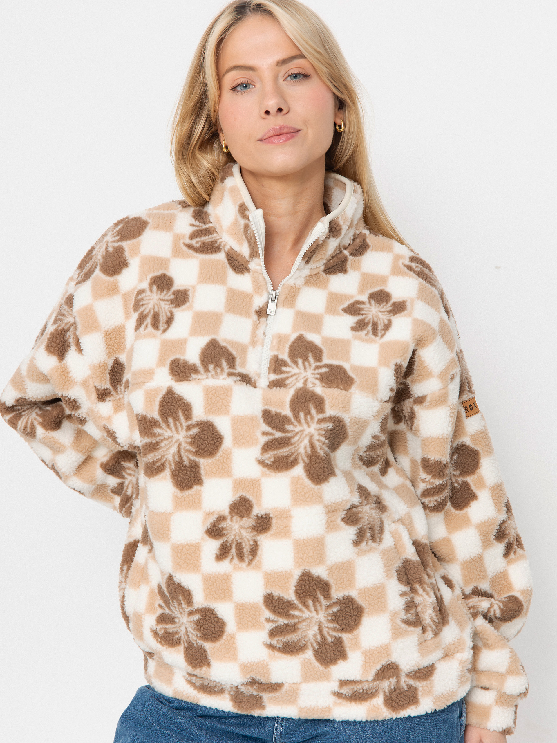 Dámský Fleecová mikina Roxy Jive Talking Bonded (egret hibi square)