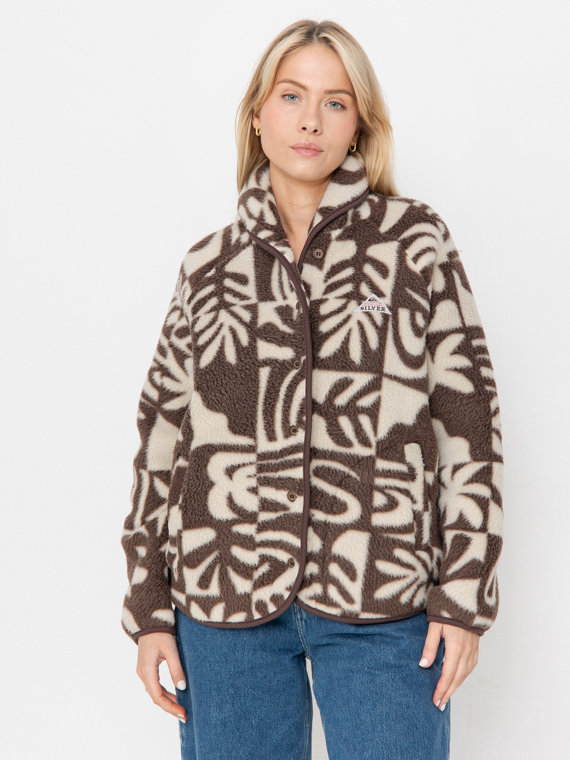 Fleecová mikina Quiksilver Chalok Sherpa Wmn (chocolate brown chalok checker)