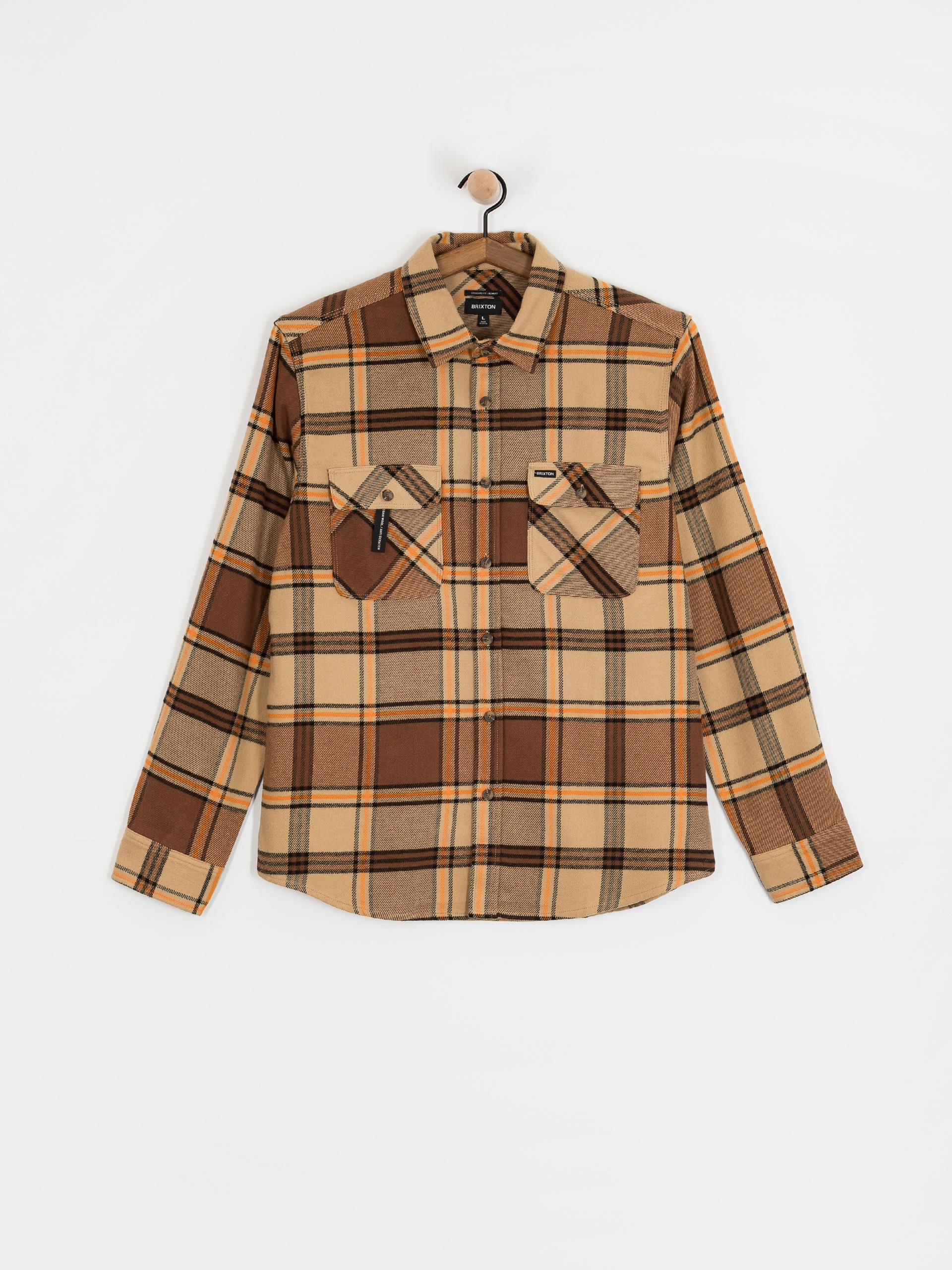 Košile Brixton Bowery Flannel (sand/pinecone/solar orange)