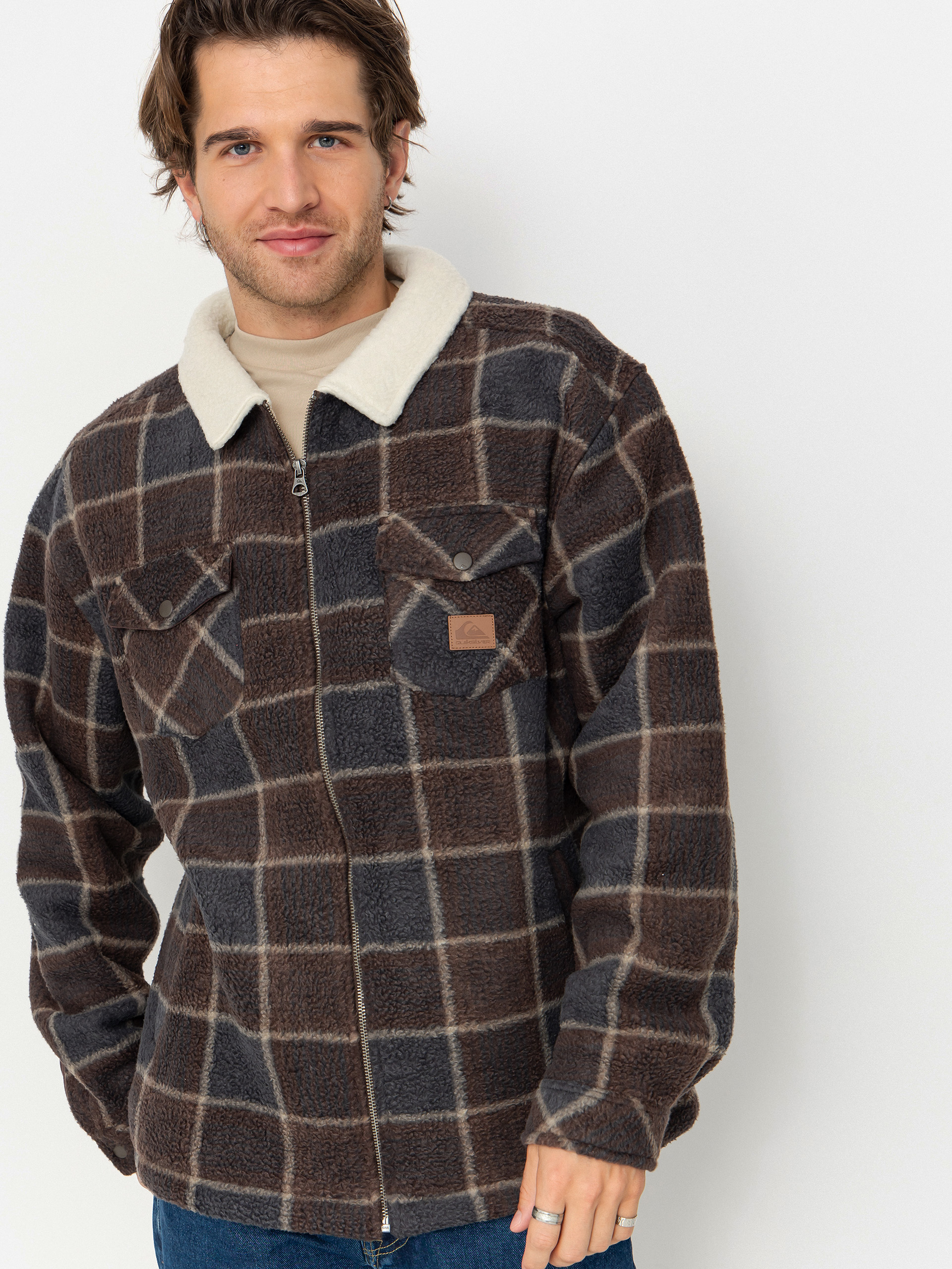 Fleecová mikina Quiksilver Sherpa Jacket (chocolate brown sherpa plaid)