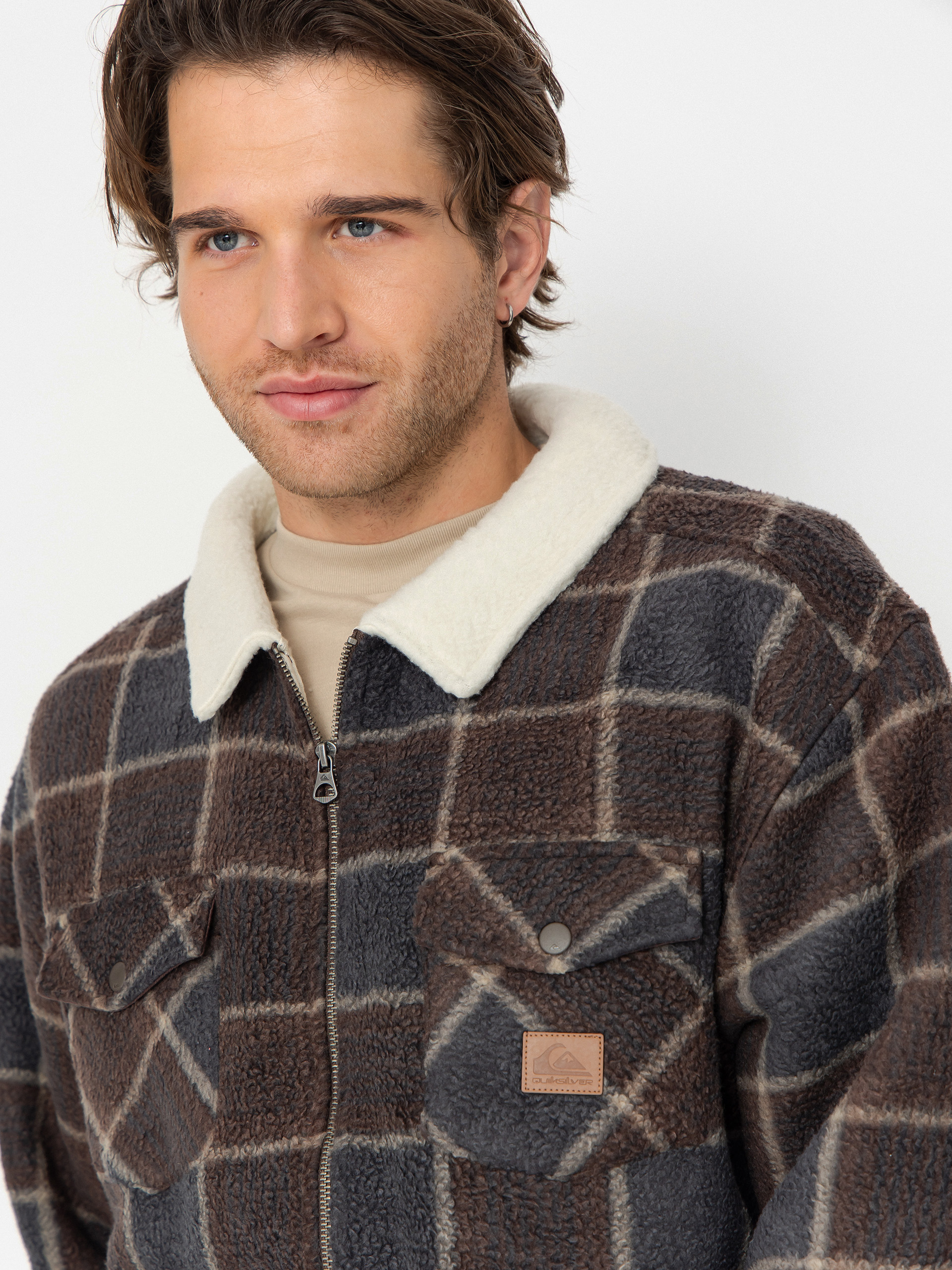 Pánský Fleecová mikina Quiksilver Sherpa Jacket (chocolate brown sherpa plaid)