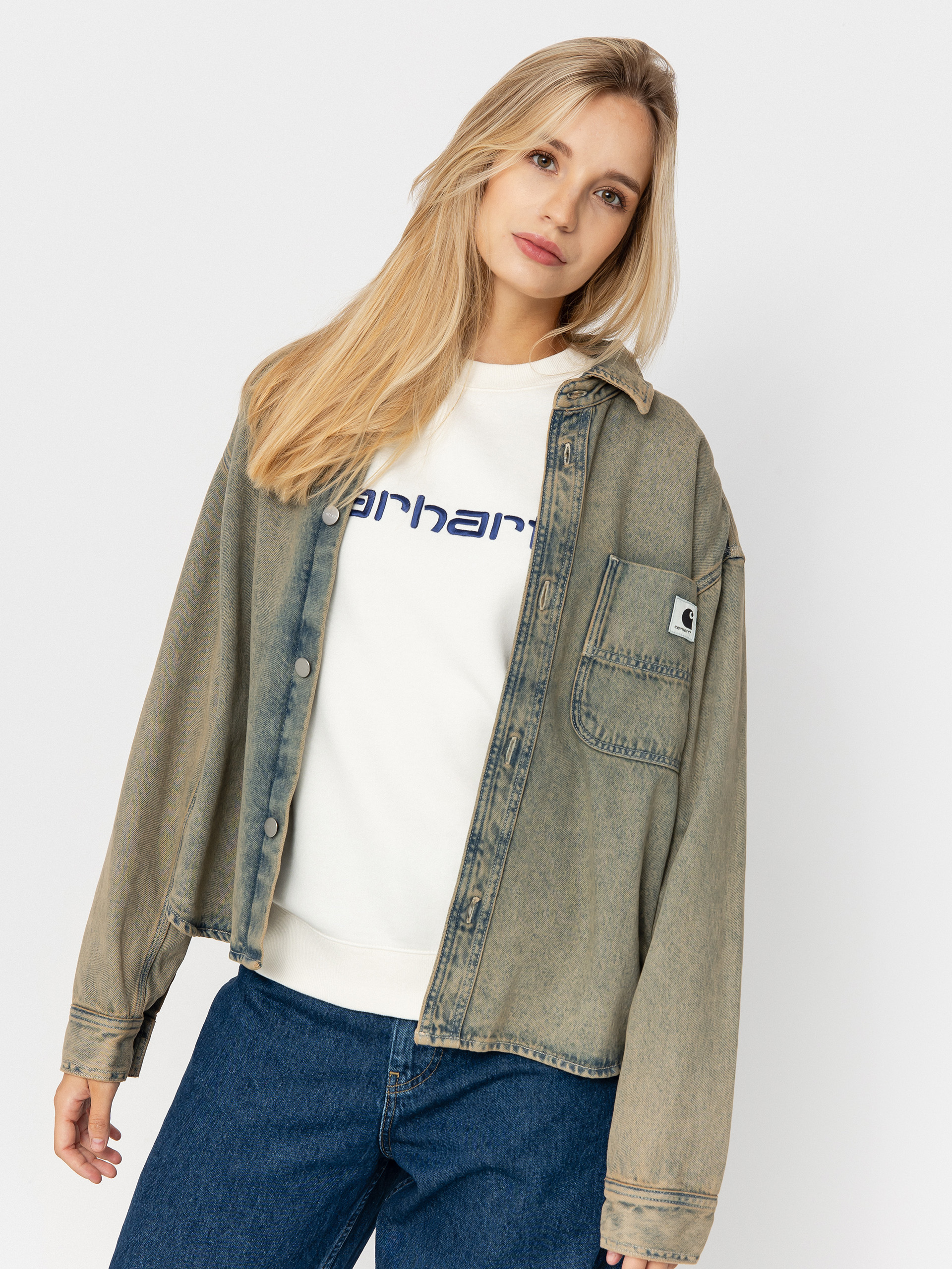 Bunda Carhartt WIP Georgia Wmn (blue/leather/garment dyed)