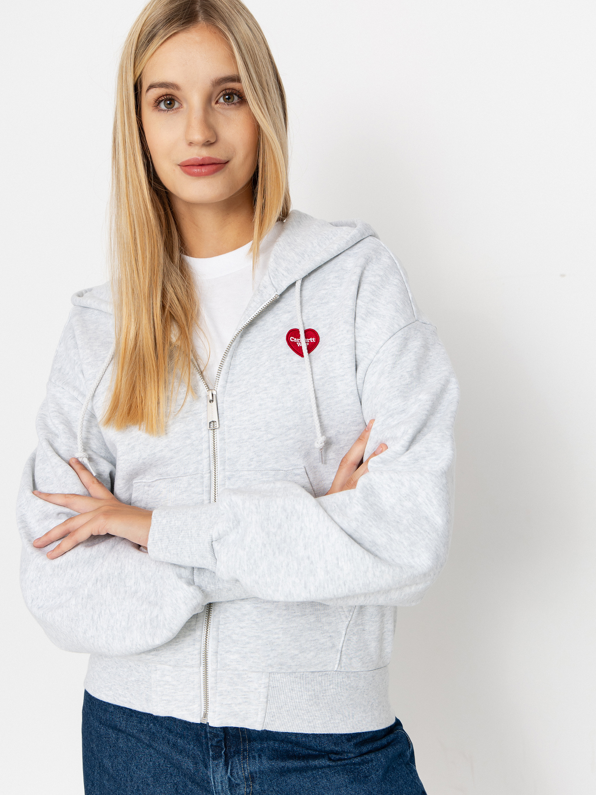 Mikina s kapucí Carhartt WIP Heart II Hartt ZHD Wmn (ash heather)