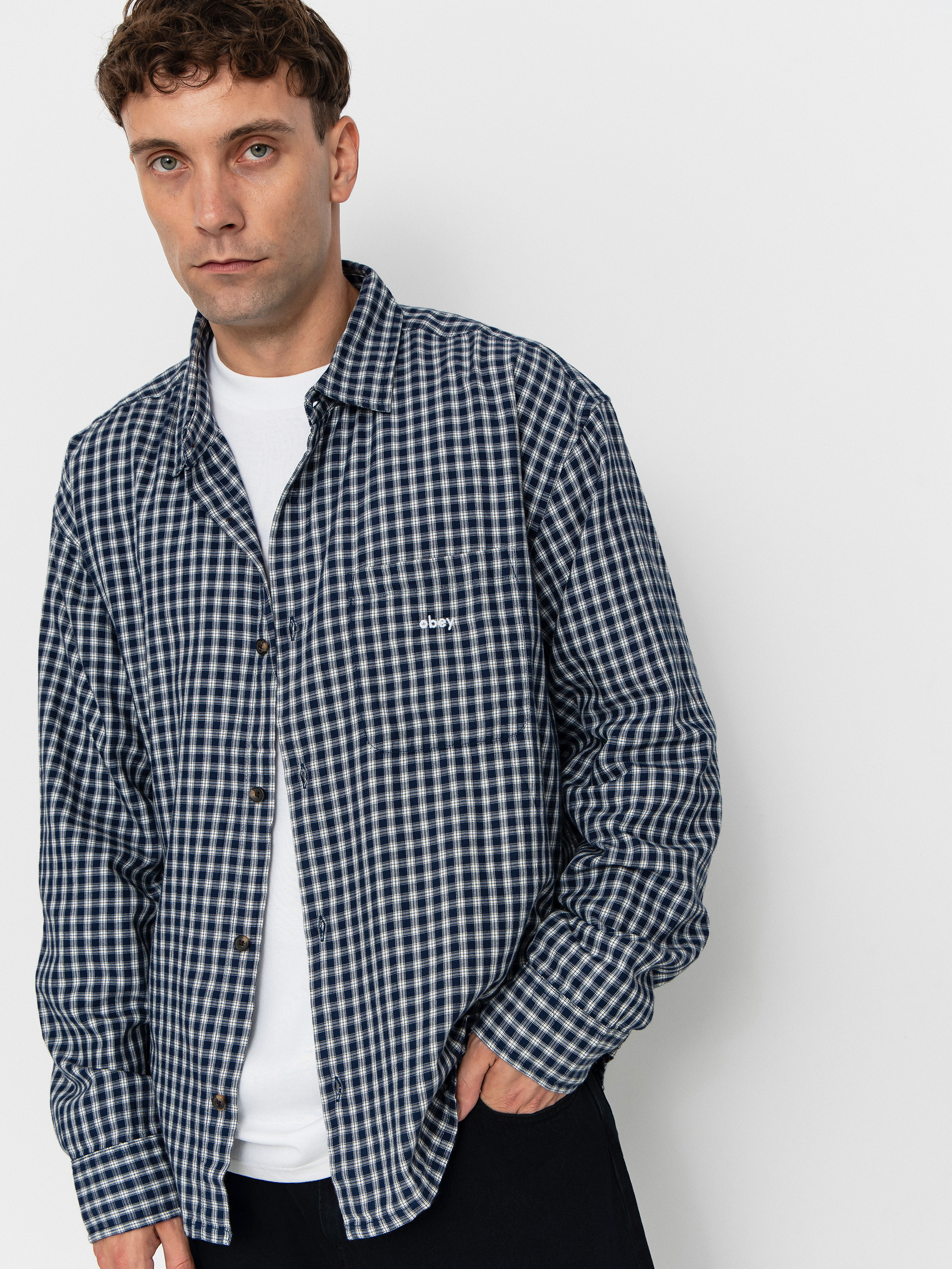 Košile OBEY Bigwig Andy Woven (academy navy multi)