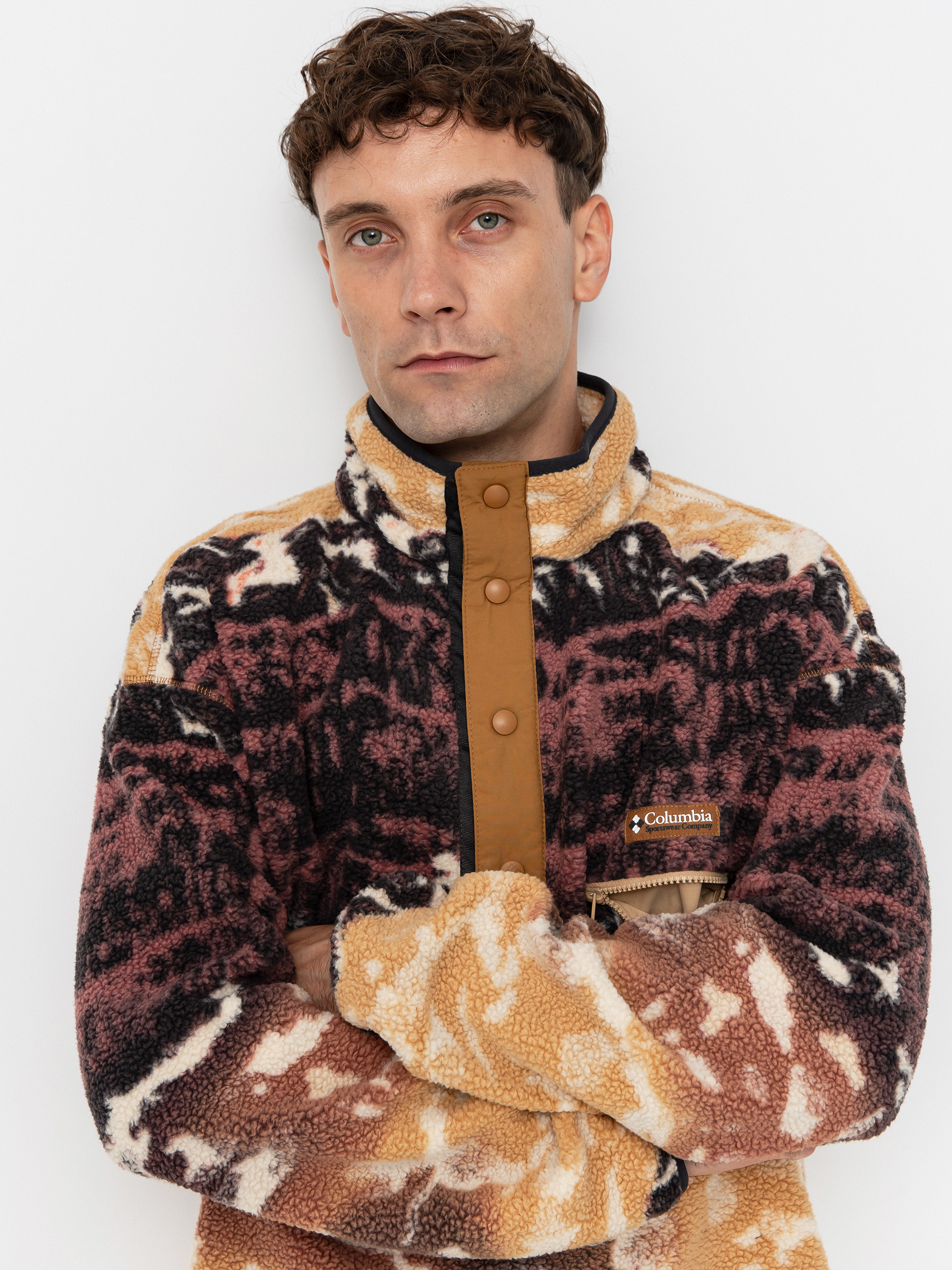 Pánský Fleecová mikina Columbia Helvetia II Printed Half Snap (camel brown sisters)