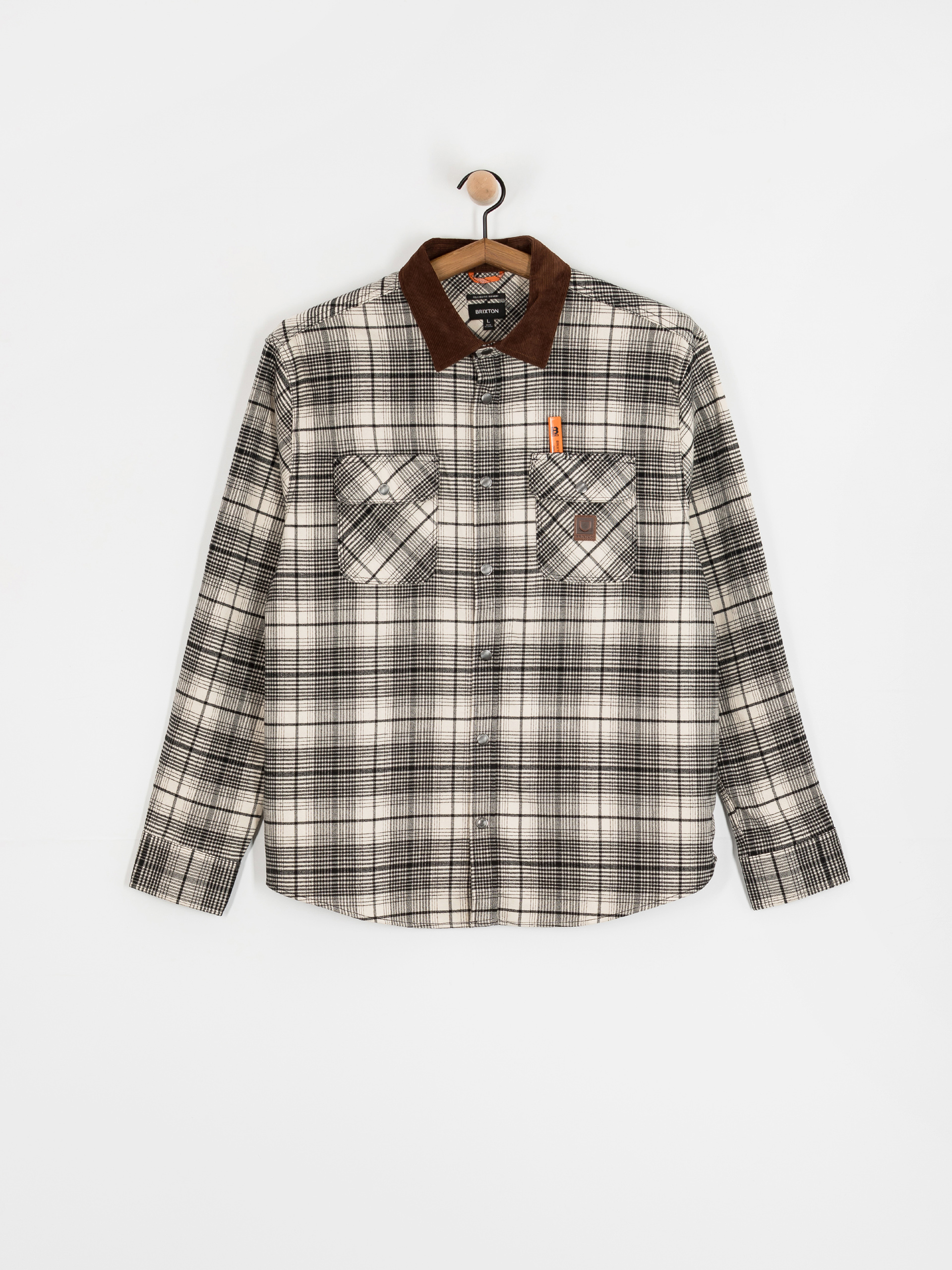 Košile Brixton Builders Bowery Perf Flannel (off white/black)