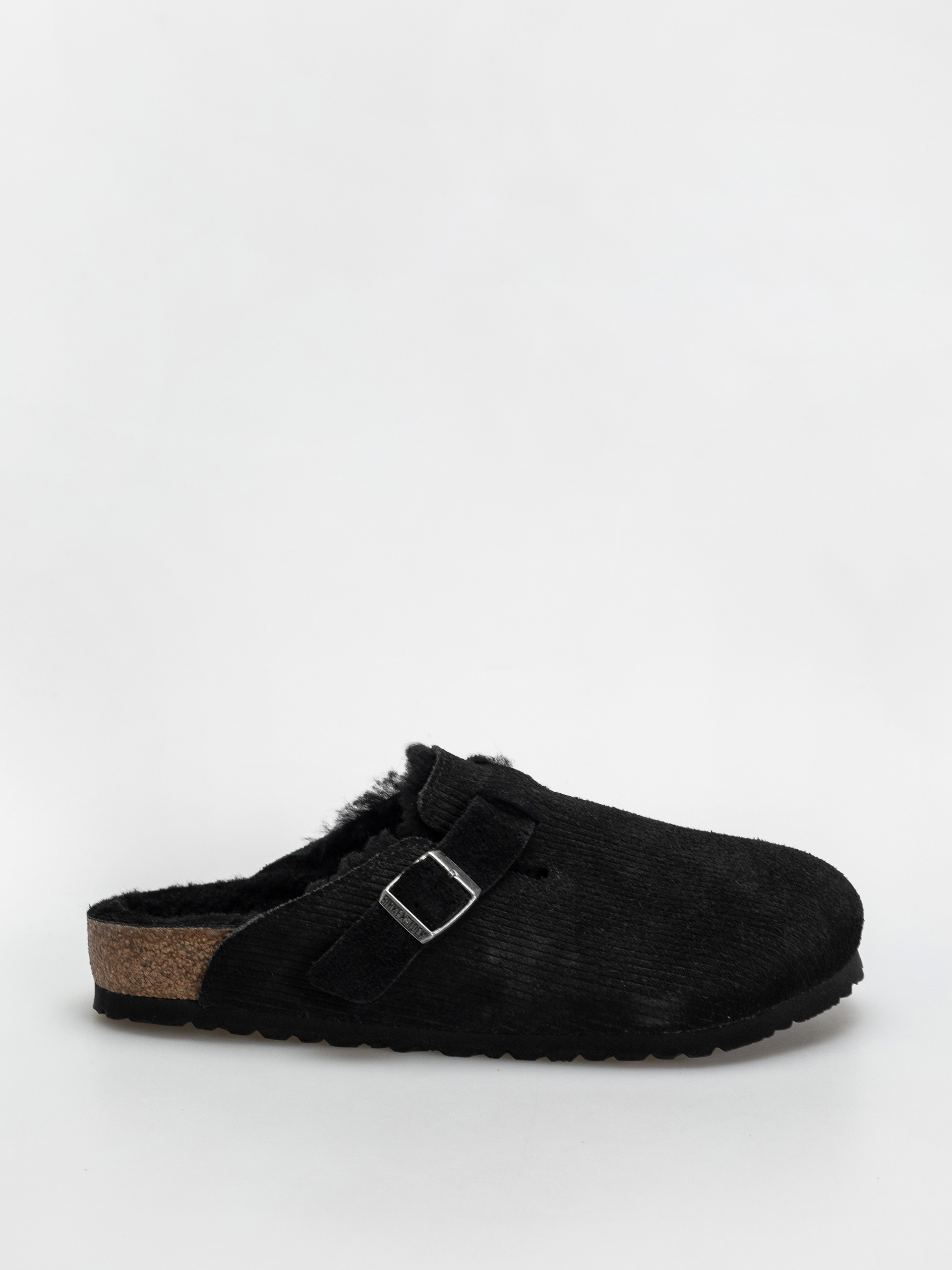 Plážovky Birkenstock Boston VL Fell Suede Leather Fur Regular Wmn (corduroy black)