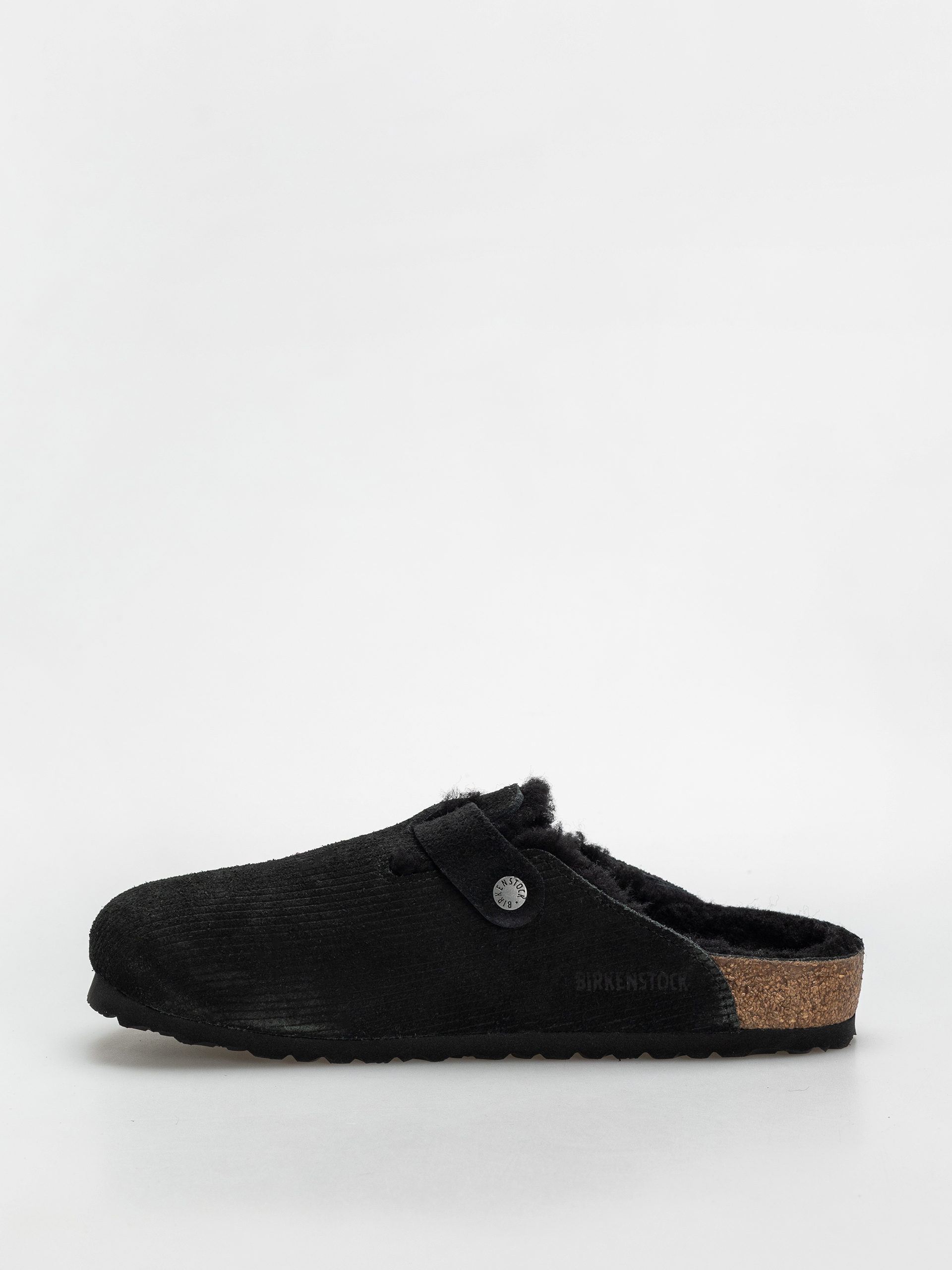 Plážovky Birkenstock Boston VL Fell Suede Leather Fur Regular Wmn (corduroy black)