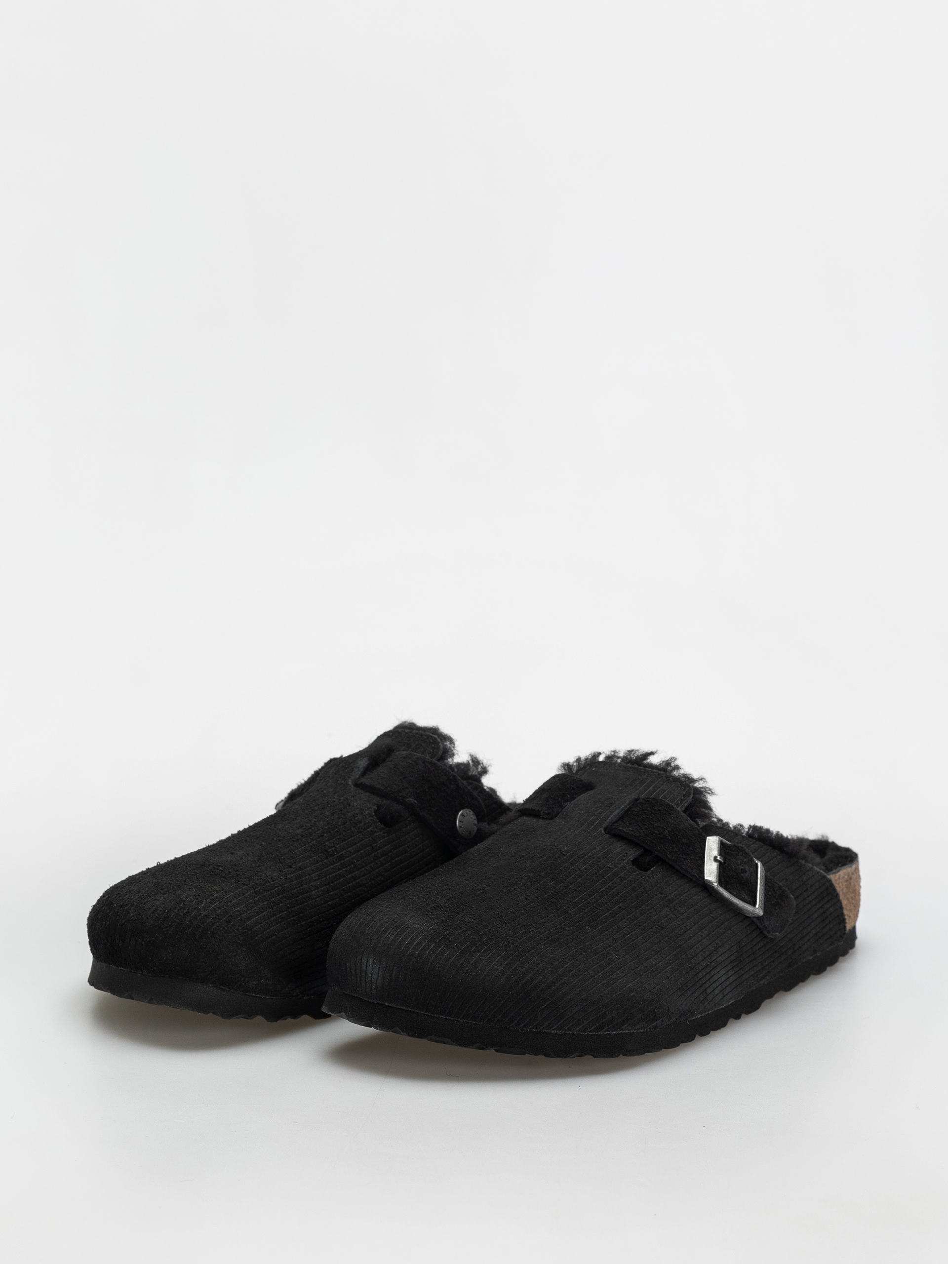 Plážovky Birkenstock Boston VL Fell Suede Leather Fur Regular Wmn (corduroy black)