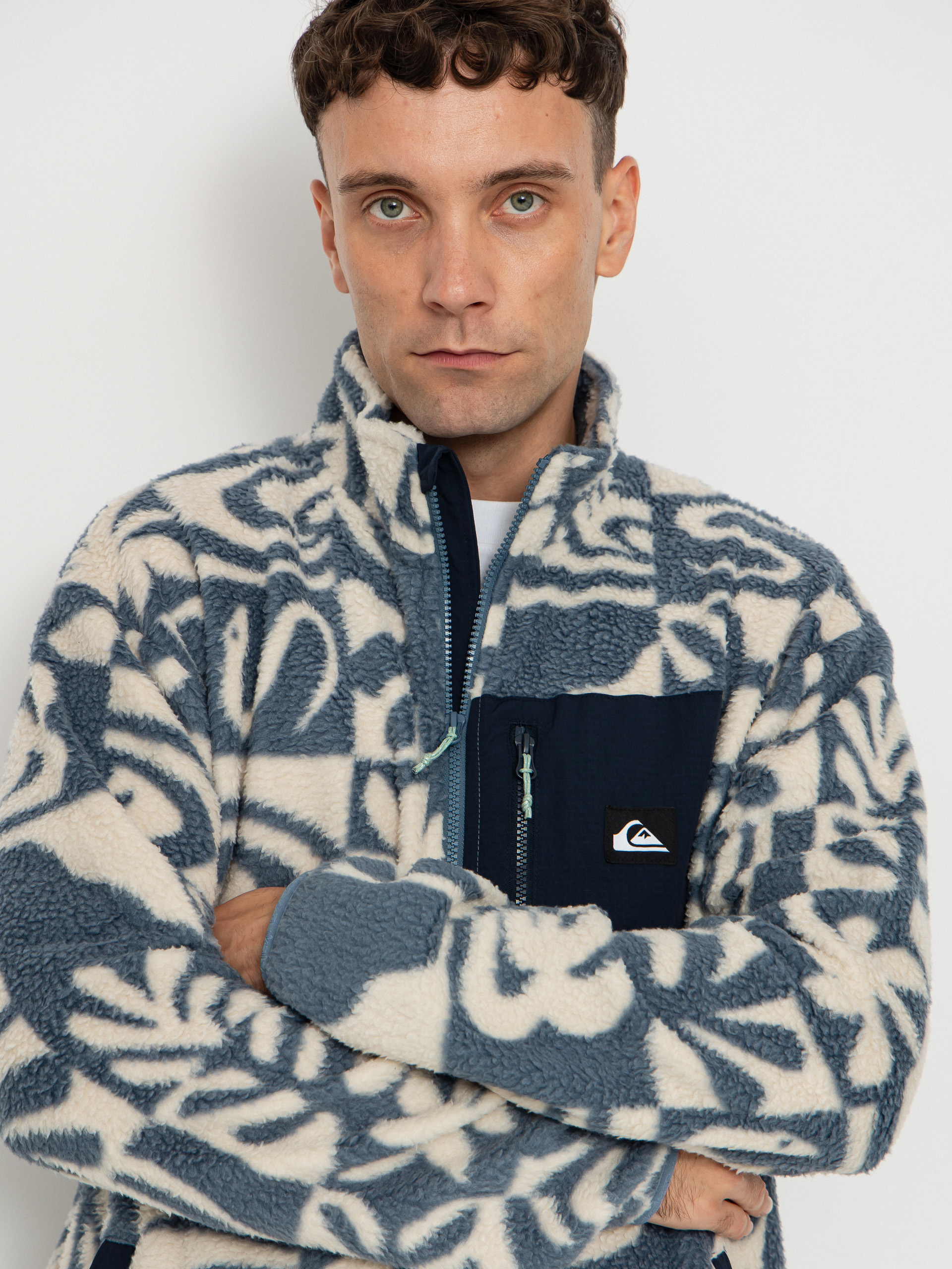 Pánský Fleecová mikina Quiksilver Clean Coast FZ (china blue desert checker)