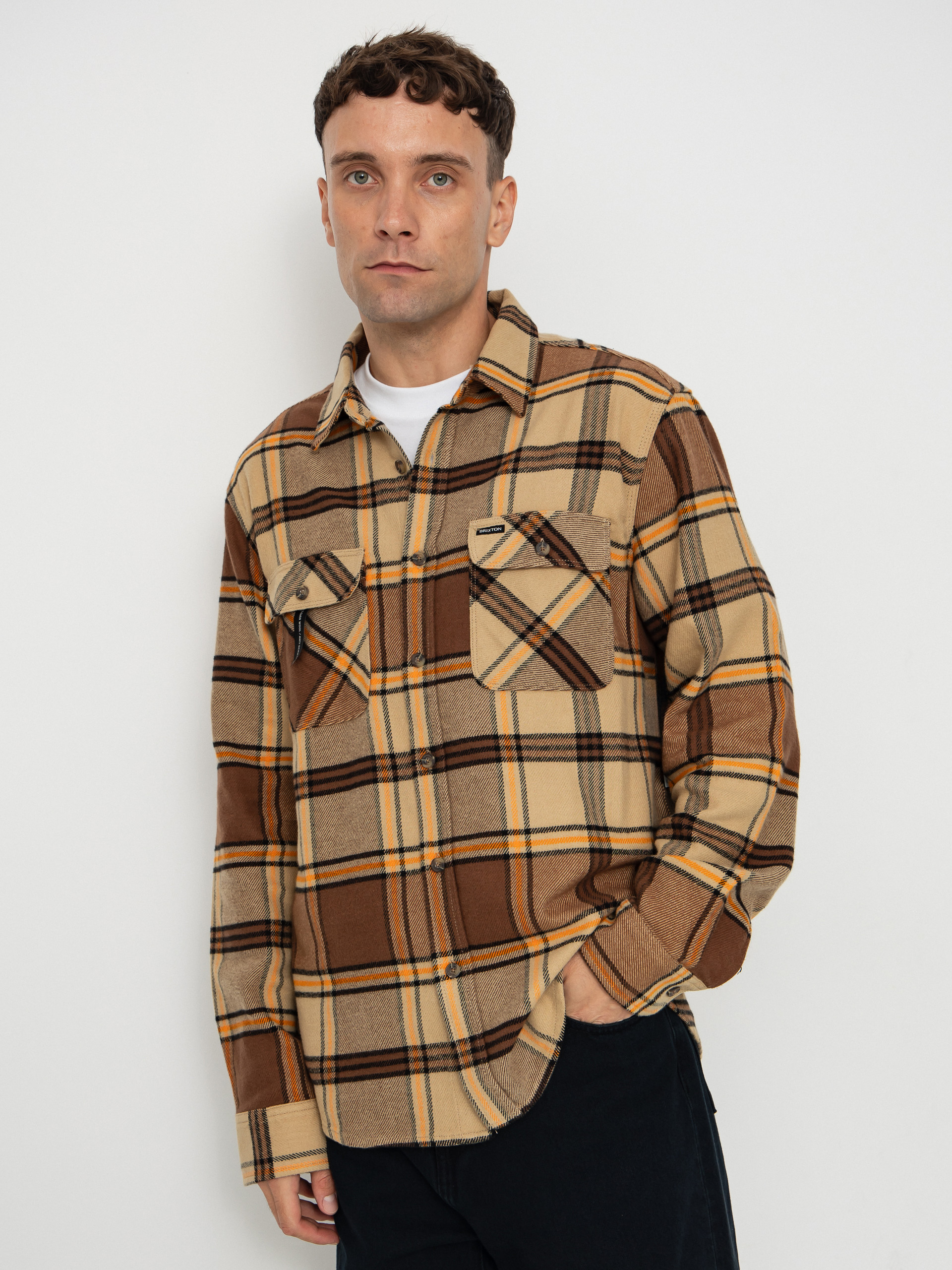 Košile Brixton Bowery Flannel (sand/pinecone/solar orange)