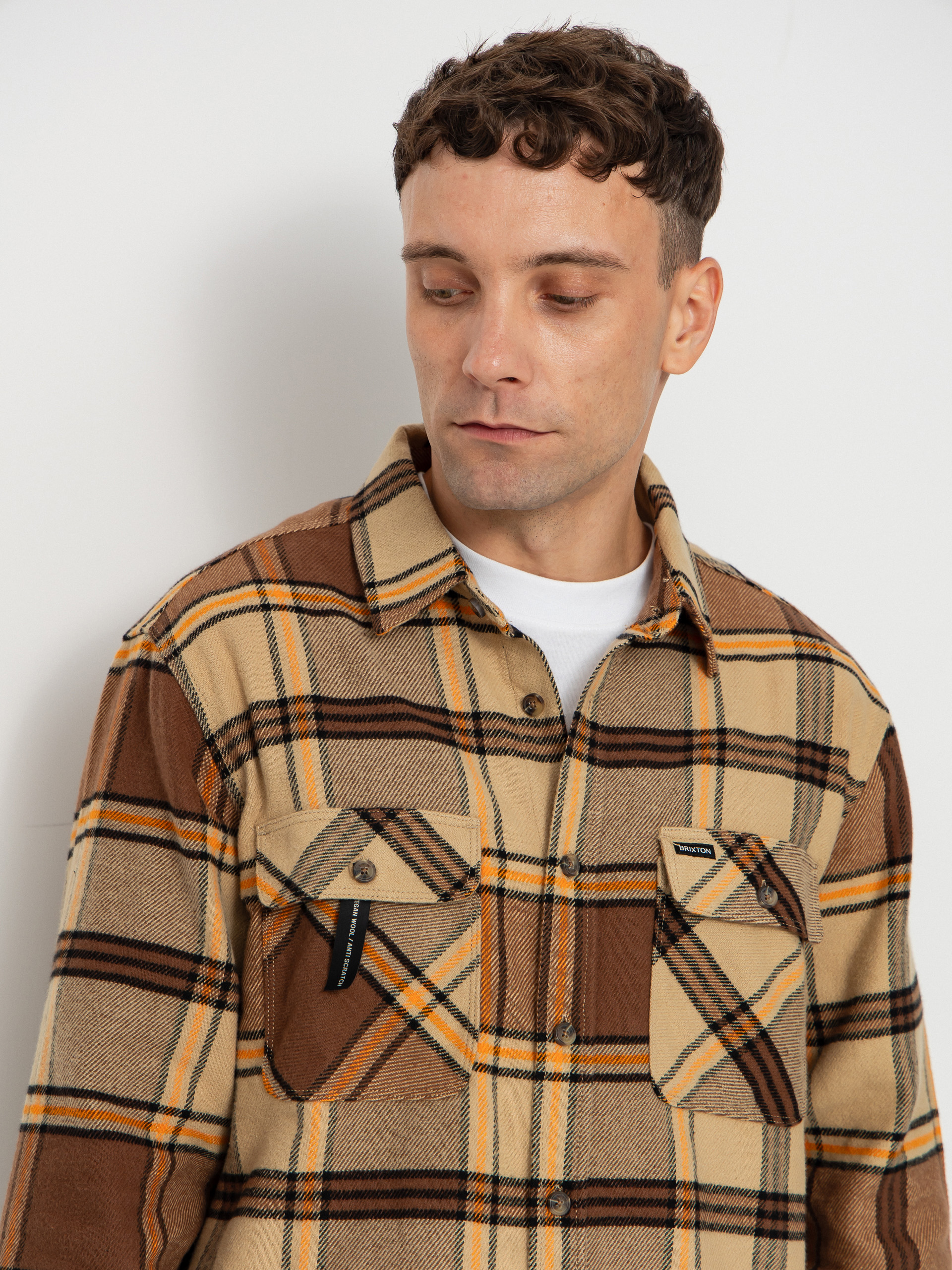 Košile Brixton Bowery Flannel (sand/pinecone/solar orange)