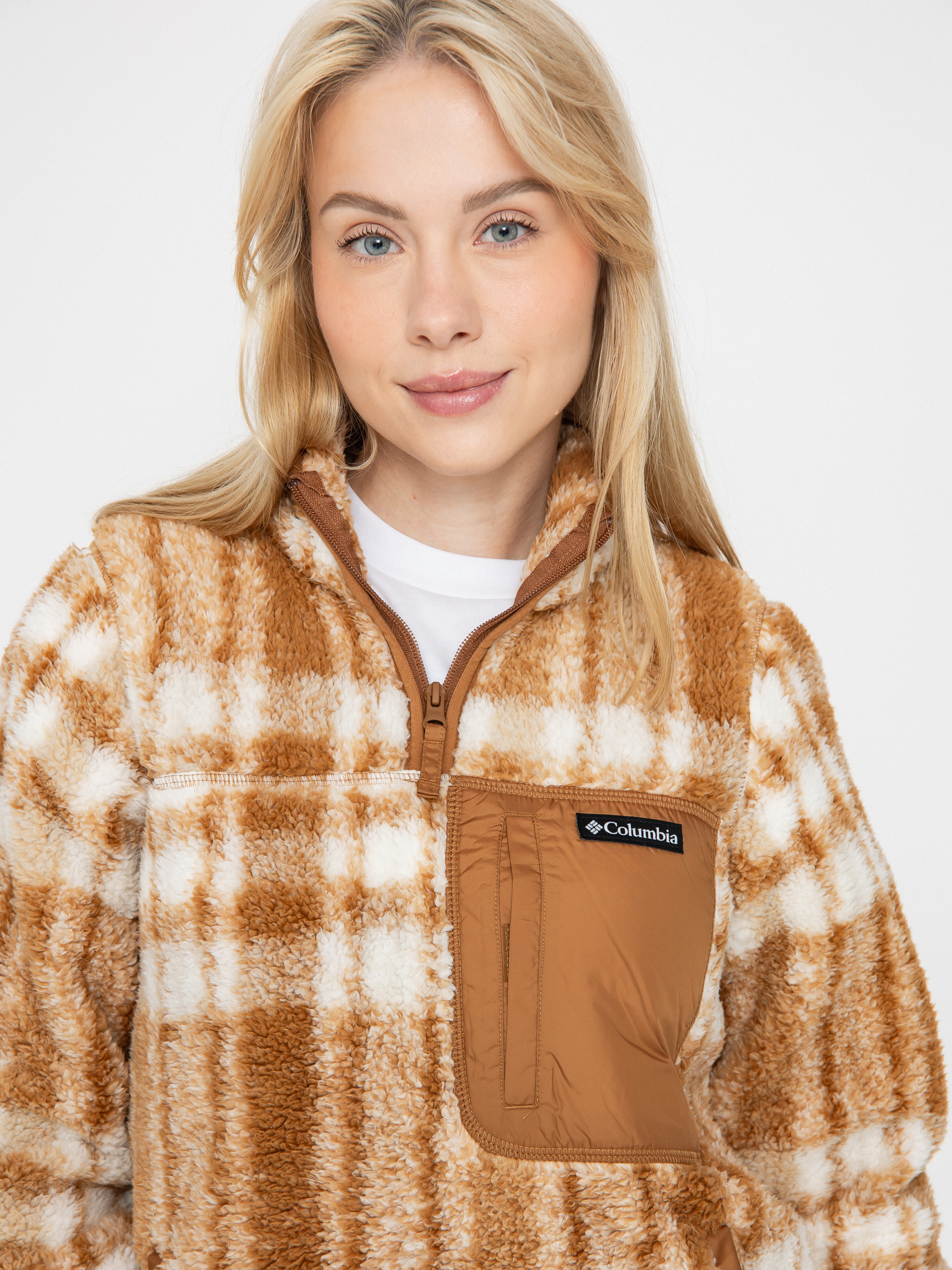Dámský Fleecová mikina Columbia West Bend 1/4 Zip II (camel brown herringplaid)