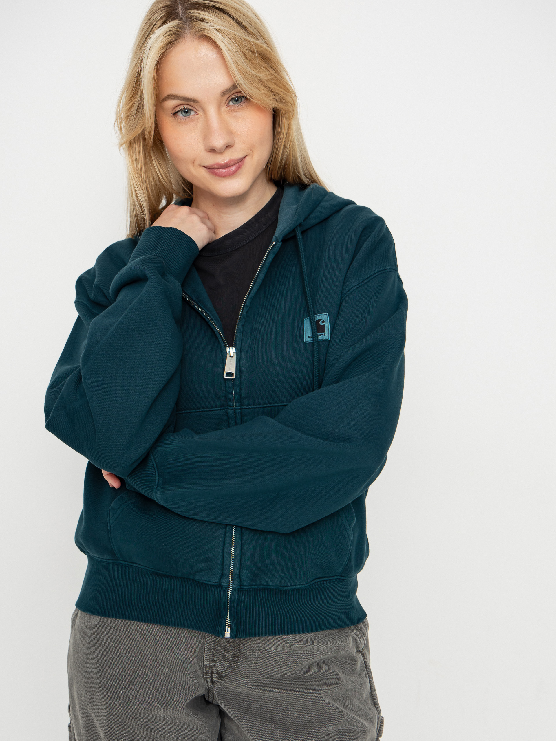 Mikina s kapucí Carhartt WIP Nelson ZHD Wmn (deep lagoon/garment dyed)