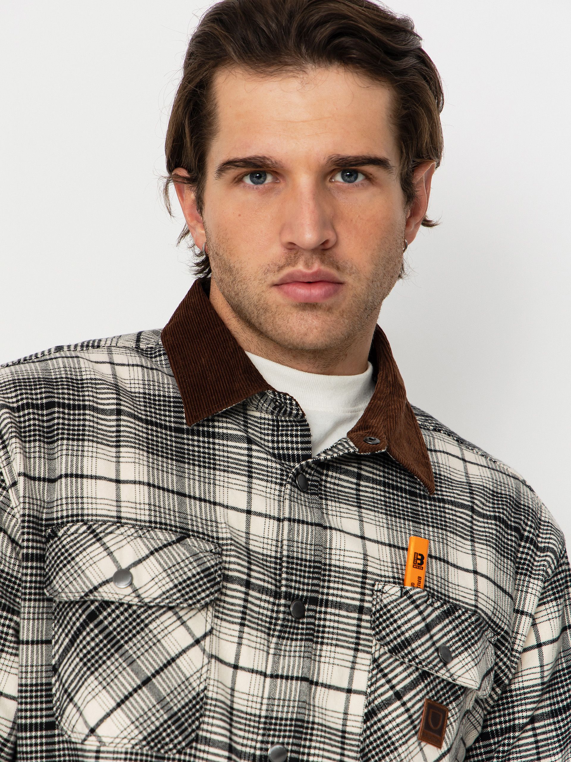 Košile Brixton Builders Bowery Perf Flannel (off white/black)