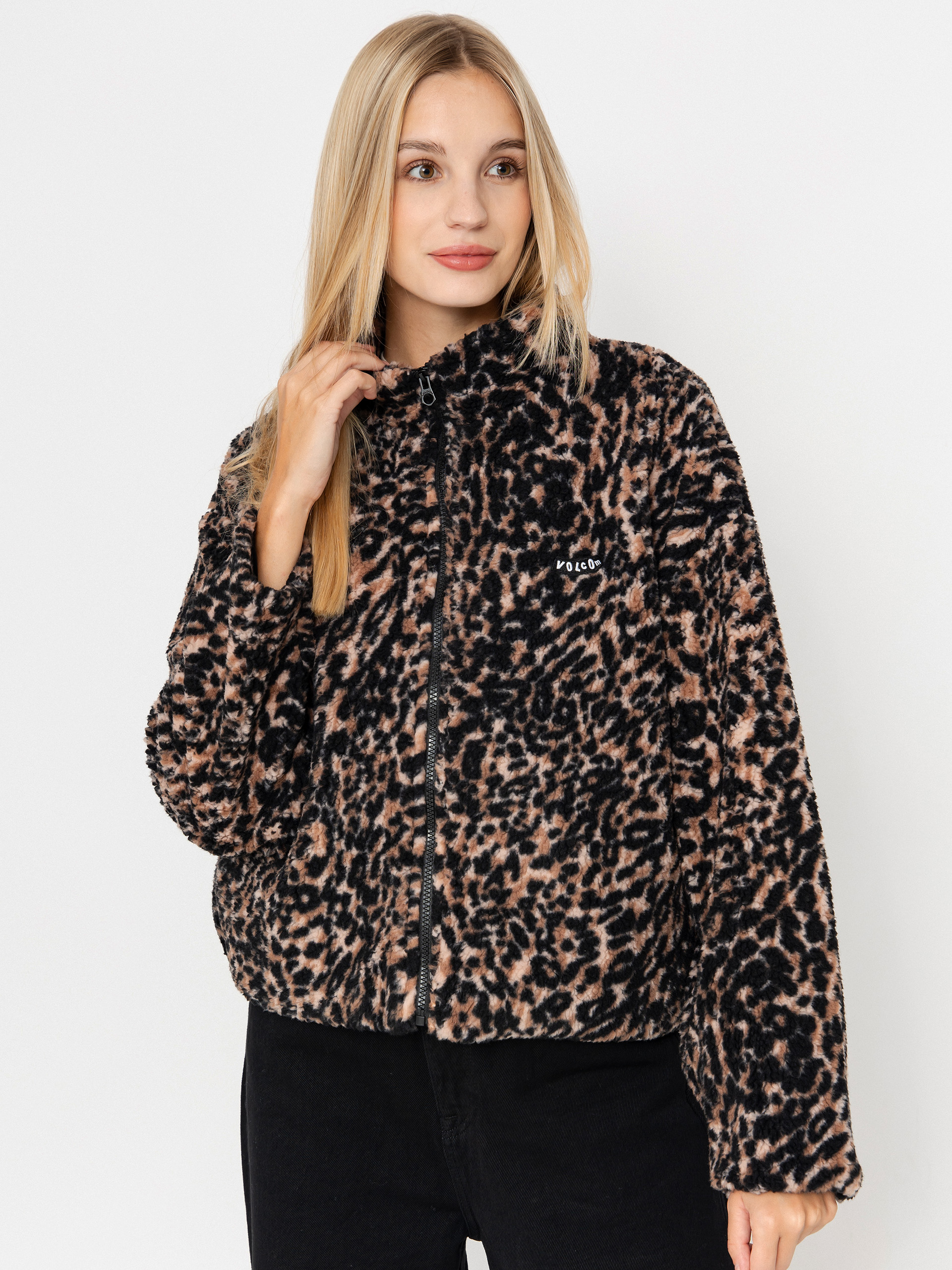 Mikina Volcom Wylding Out Sherpa Wmn (animal print)