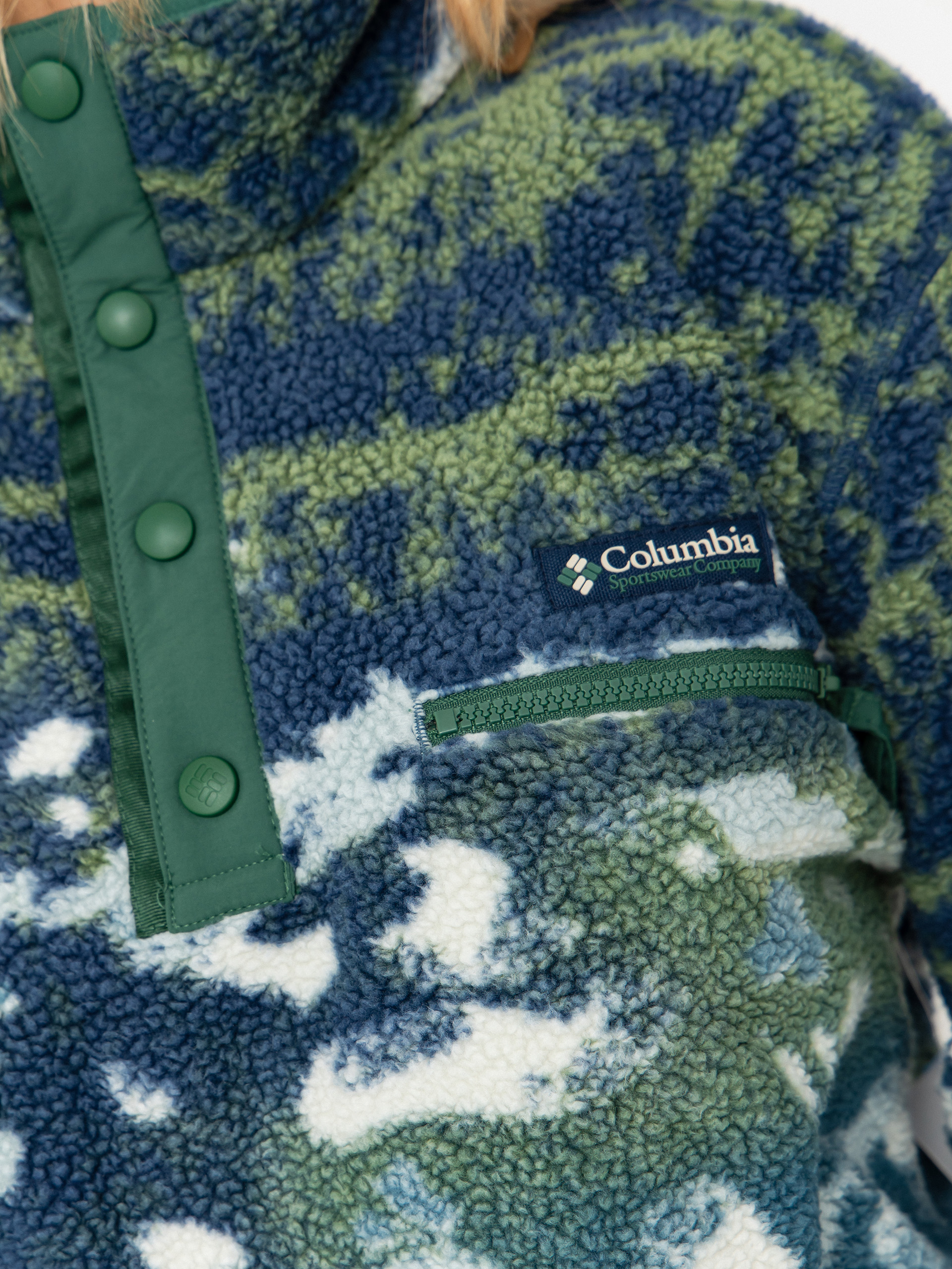 Dámský Fleecová mikina Columbia Helvetia II Printed Cropped Half Snap (everblue sisters/rain forest)