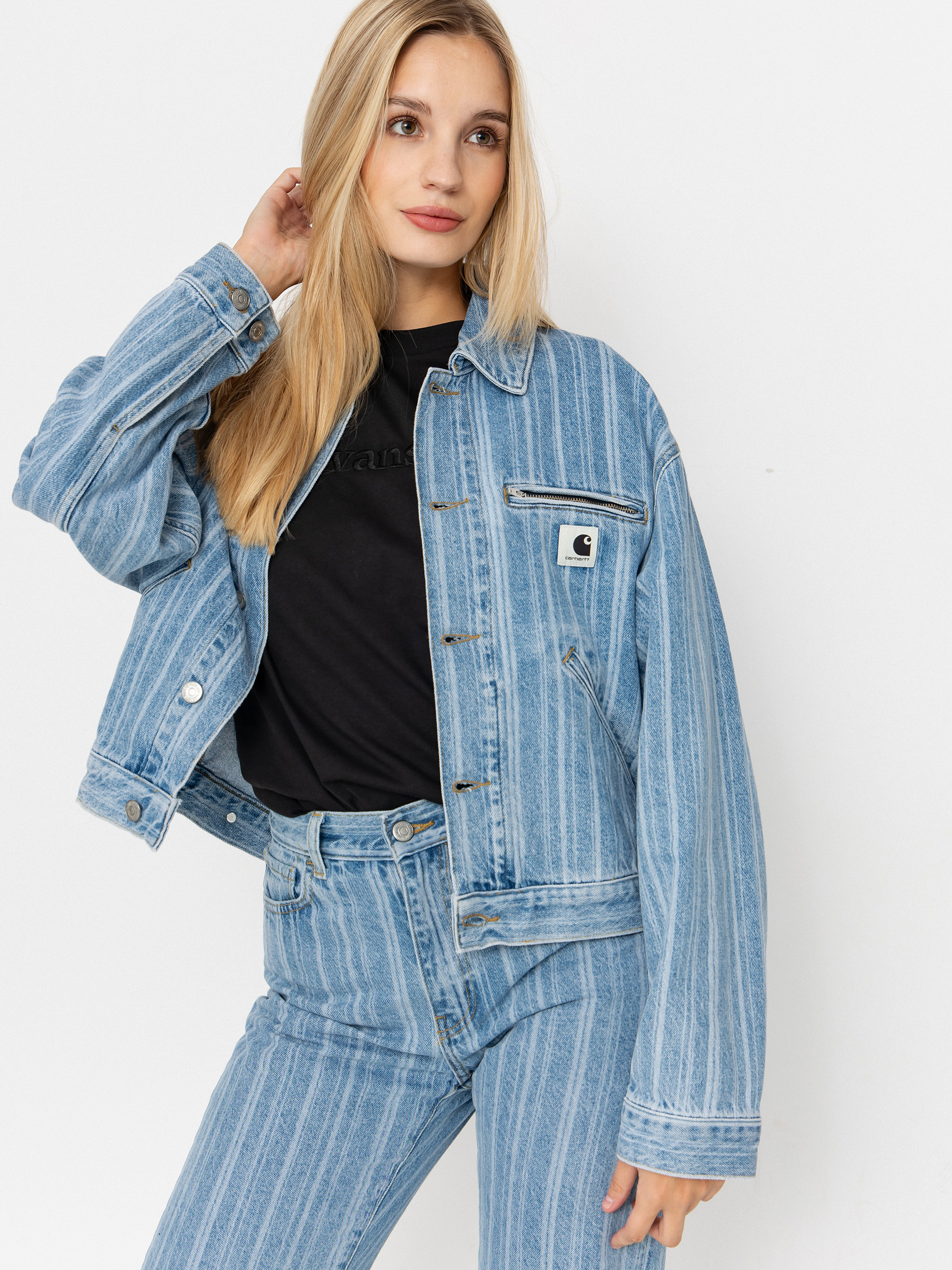 Kalhoty Carhartt WIP Rylan Wmn (rylan stripe/blue/stone bleached)