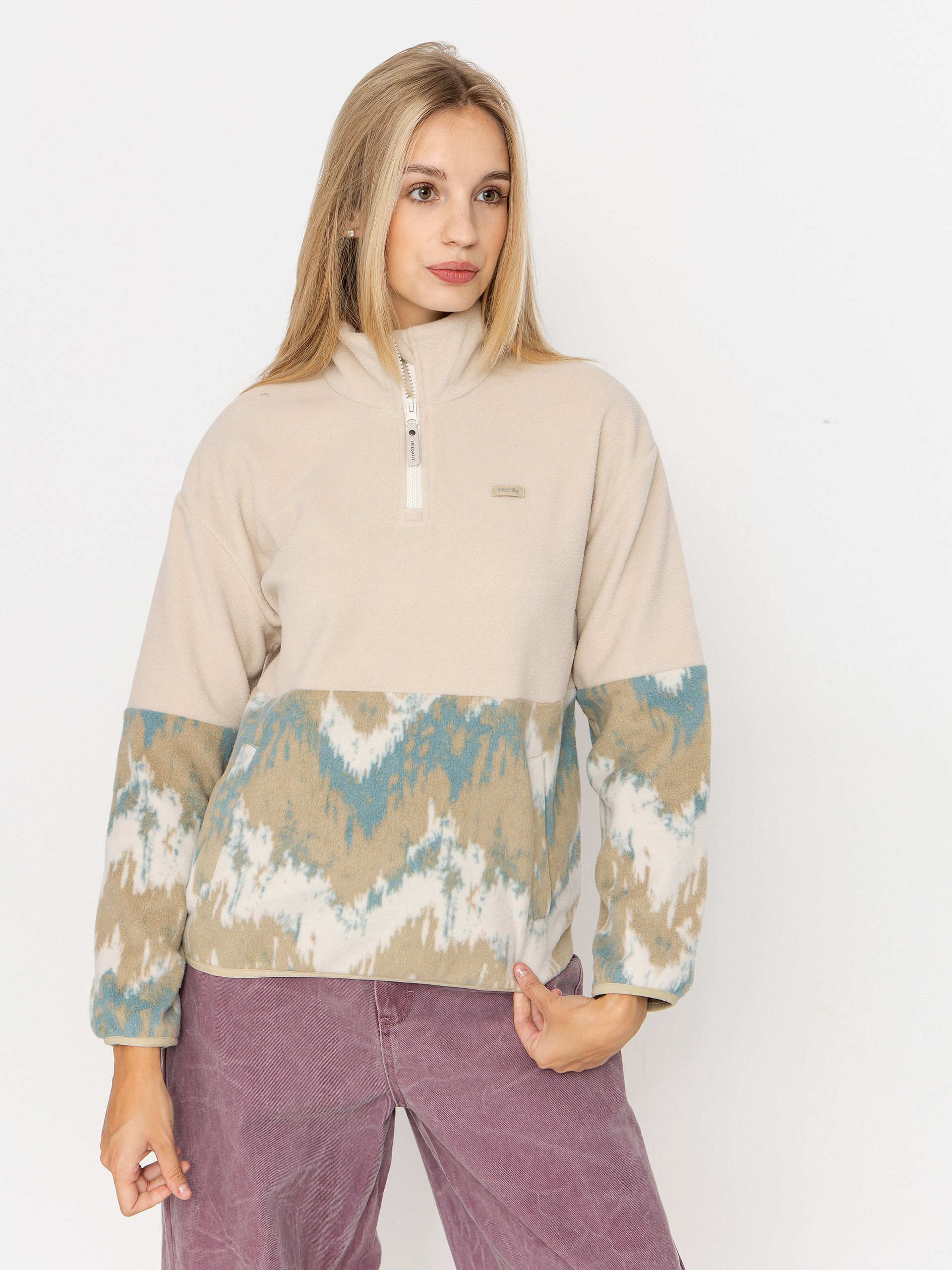 Fleecová mikina Iriedaily Half Indi Troyer Wmn (khaki grey)