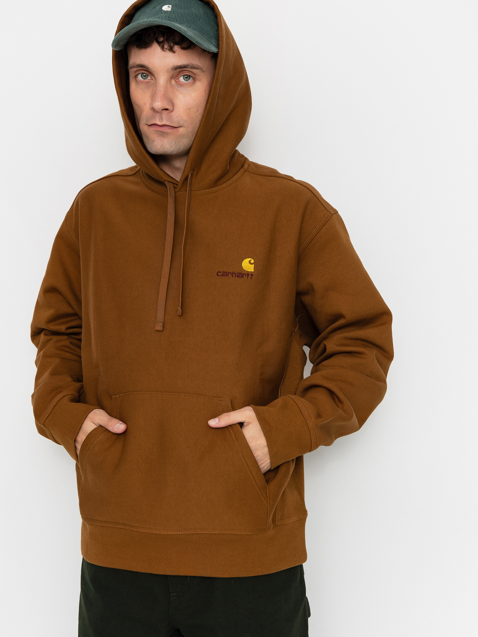 Mikina s kapucu00ed Carhartt WIP American Script HD (hamilton brown)