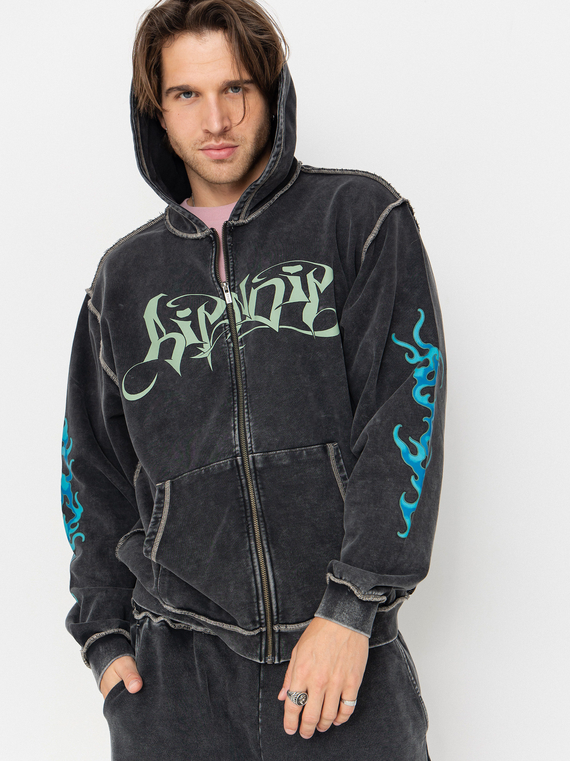 Mikina s kapucí RipNDip Squabble Up HD (black vintage wash)