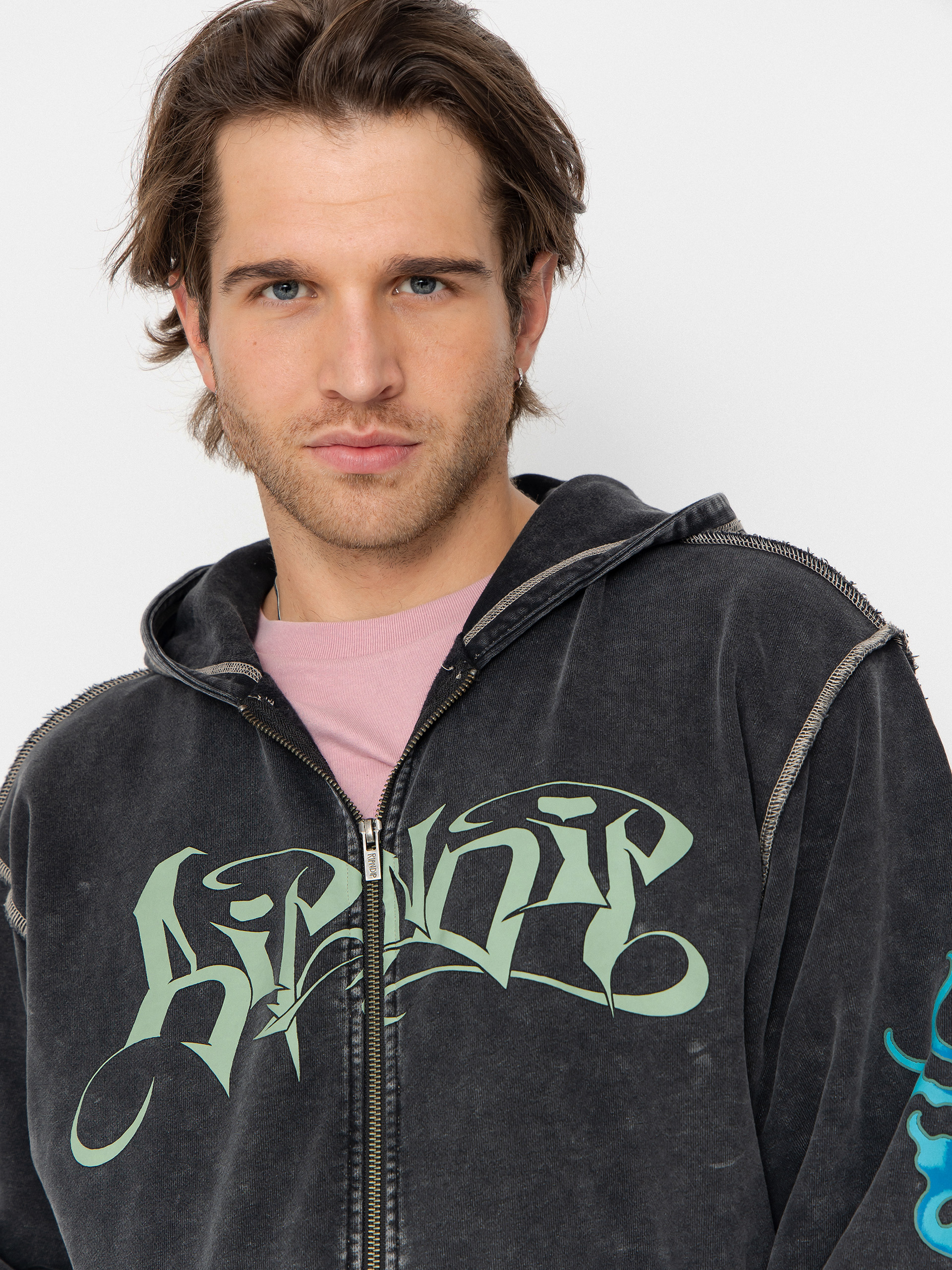 Mikina s kapucí RipNDip Squabble Up HD (black vintage wash)