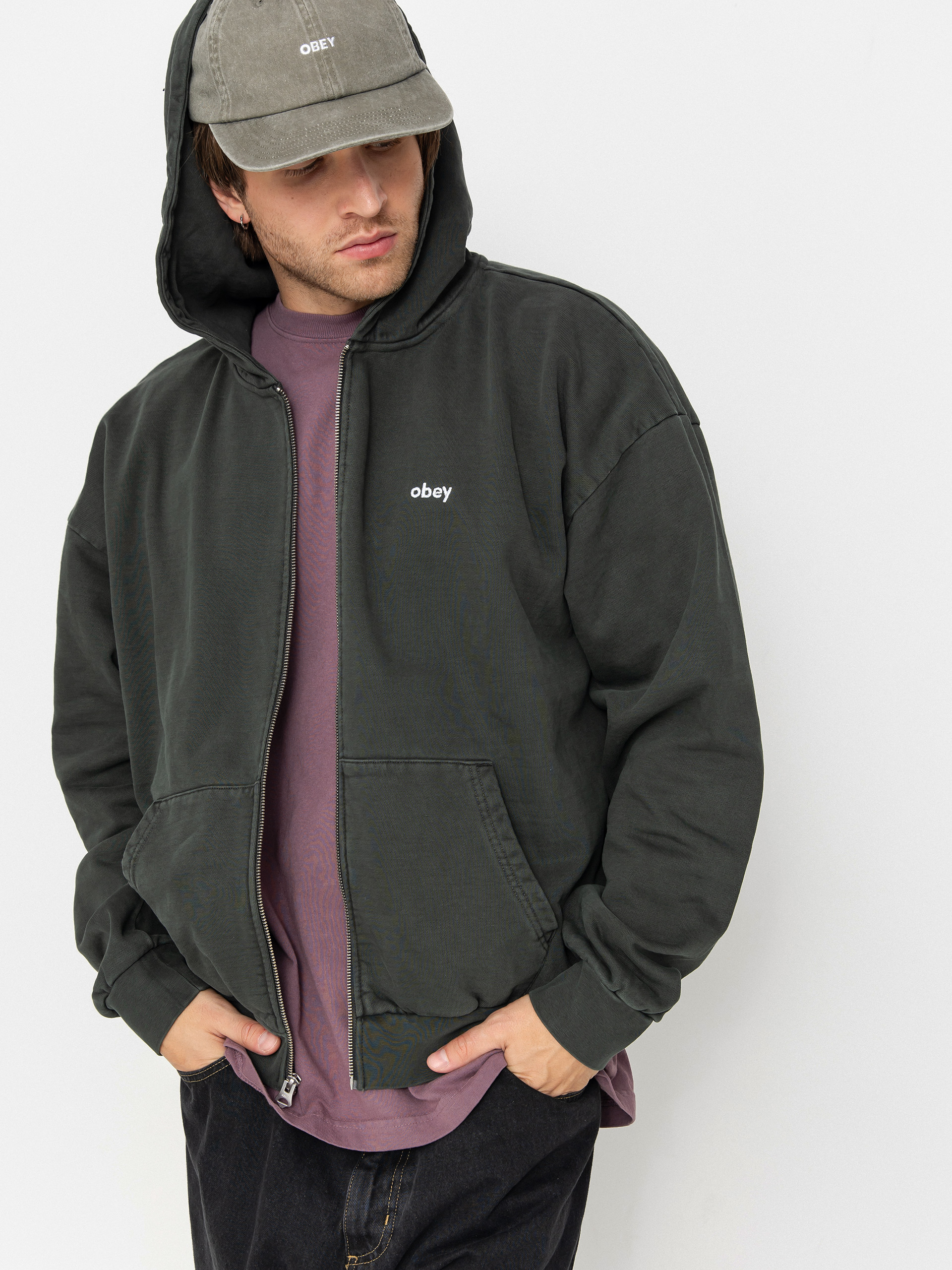 Mikina s kapucí OBEY Lowercase Pigment ZHD (pigment pirate black)