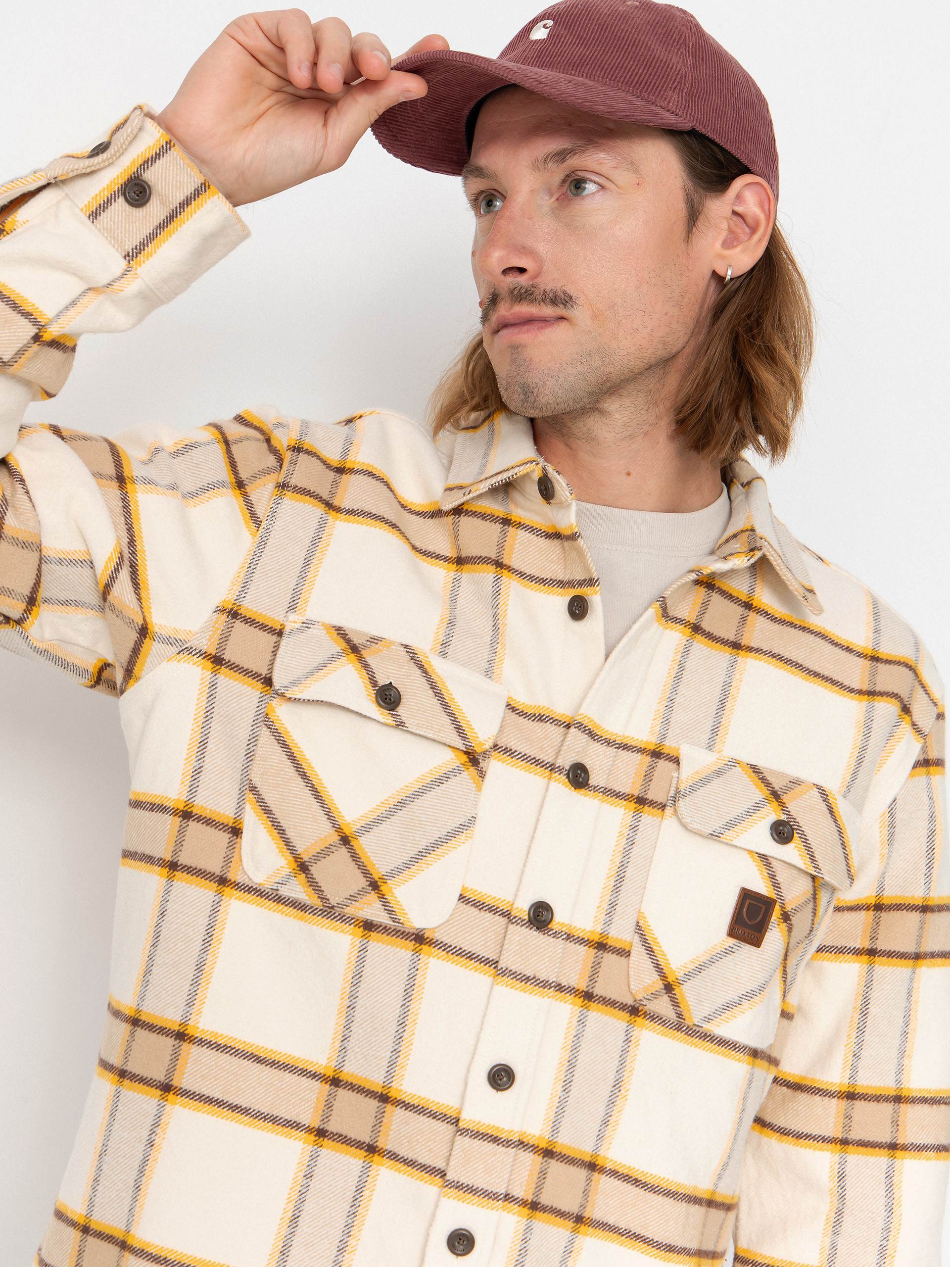 Košile Brixton Bowery Heavy Weight Flanne (whitecap/pineconebrown/saffron)