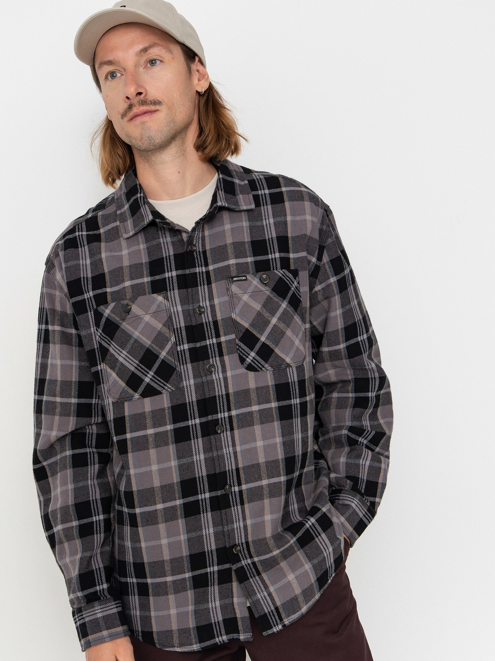 Košile Brixton Vintage Wash Flannel (black/charcoal beige/slate)