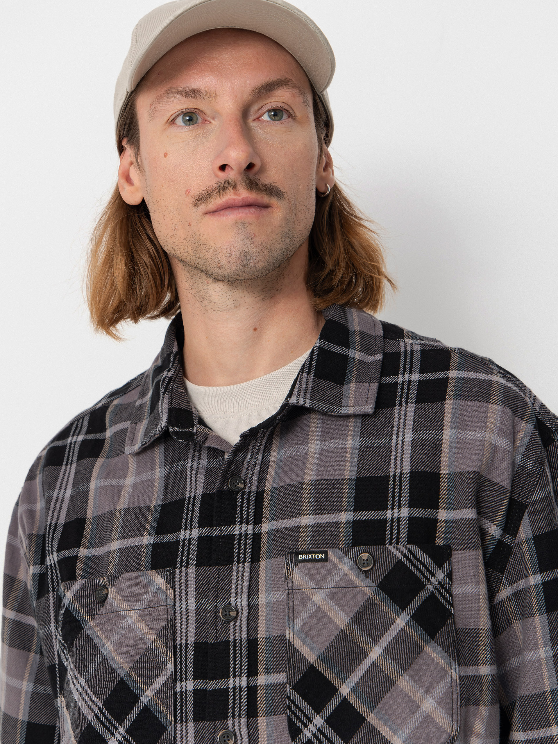 Košile Brixton Vintage Wash Flannel (black/charcoal beige/slate)