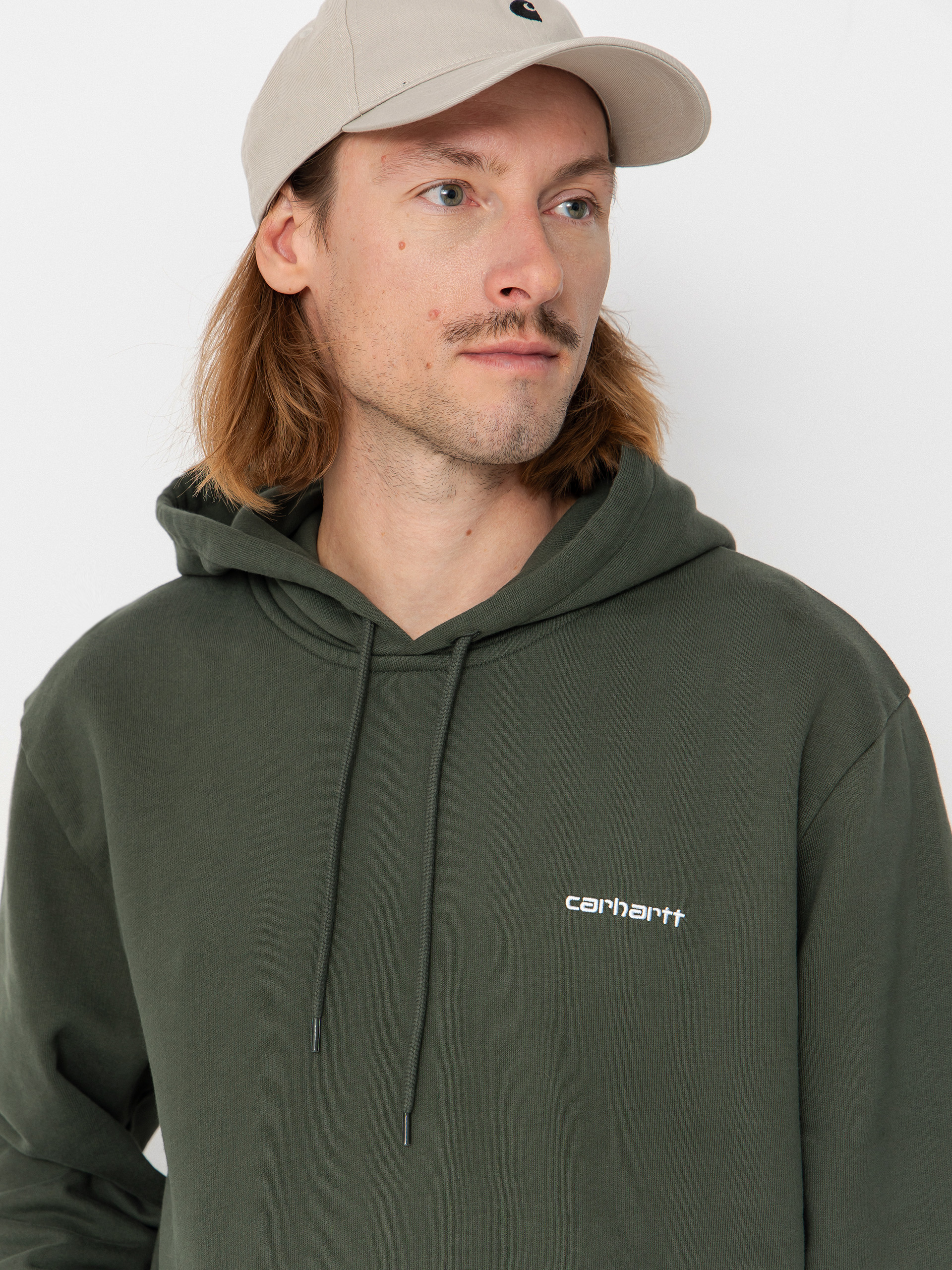 Mikina s kapucí Carhartt WIP Script Embroidery HD (opuntia/white)