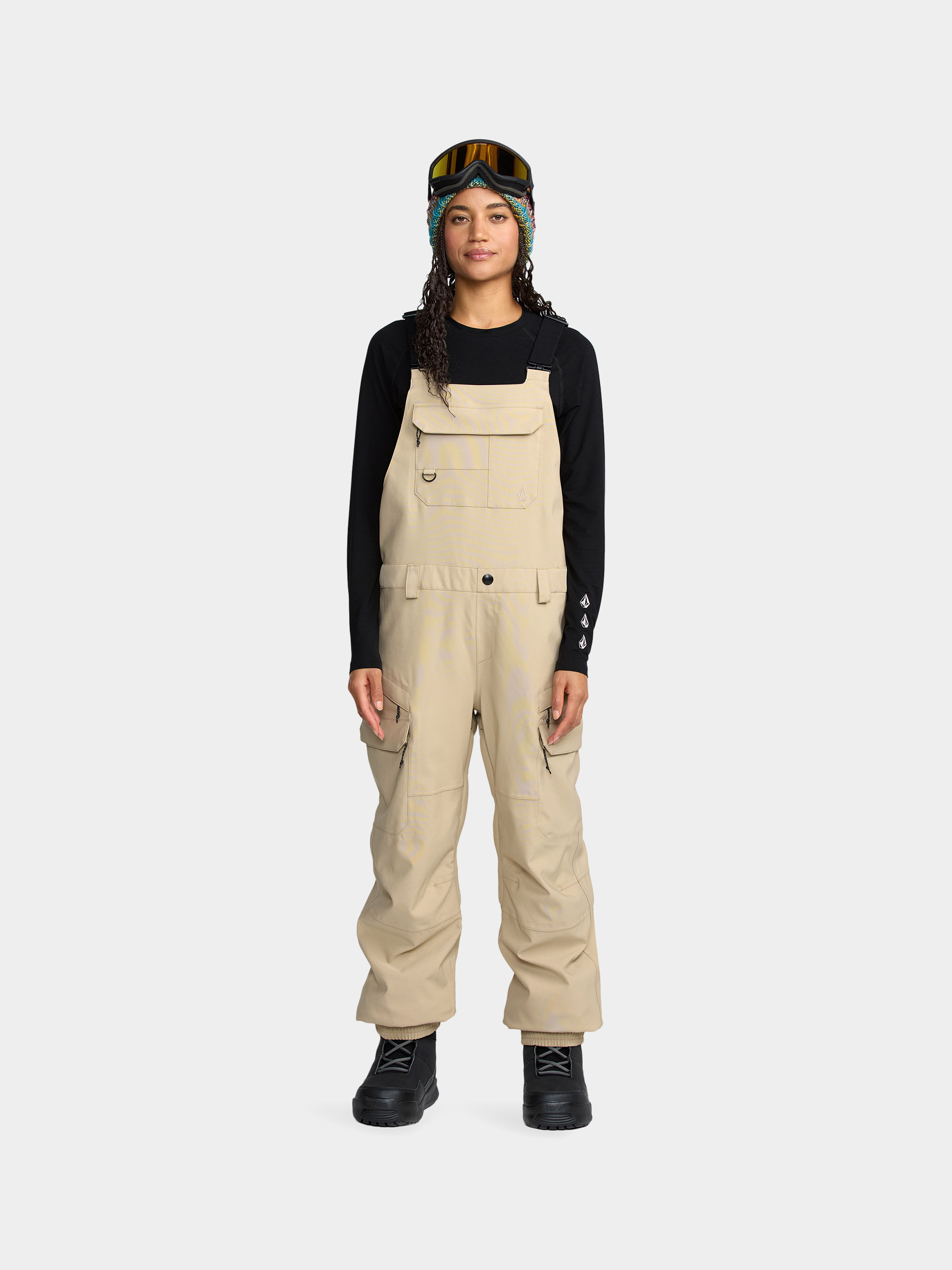 Snowboardovu00e9 kalhoty  Volcom Creston 3D Stretch Bib Overall Wmn (oatmeal)