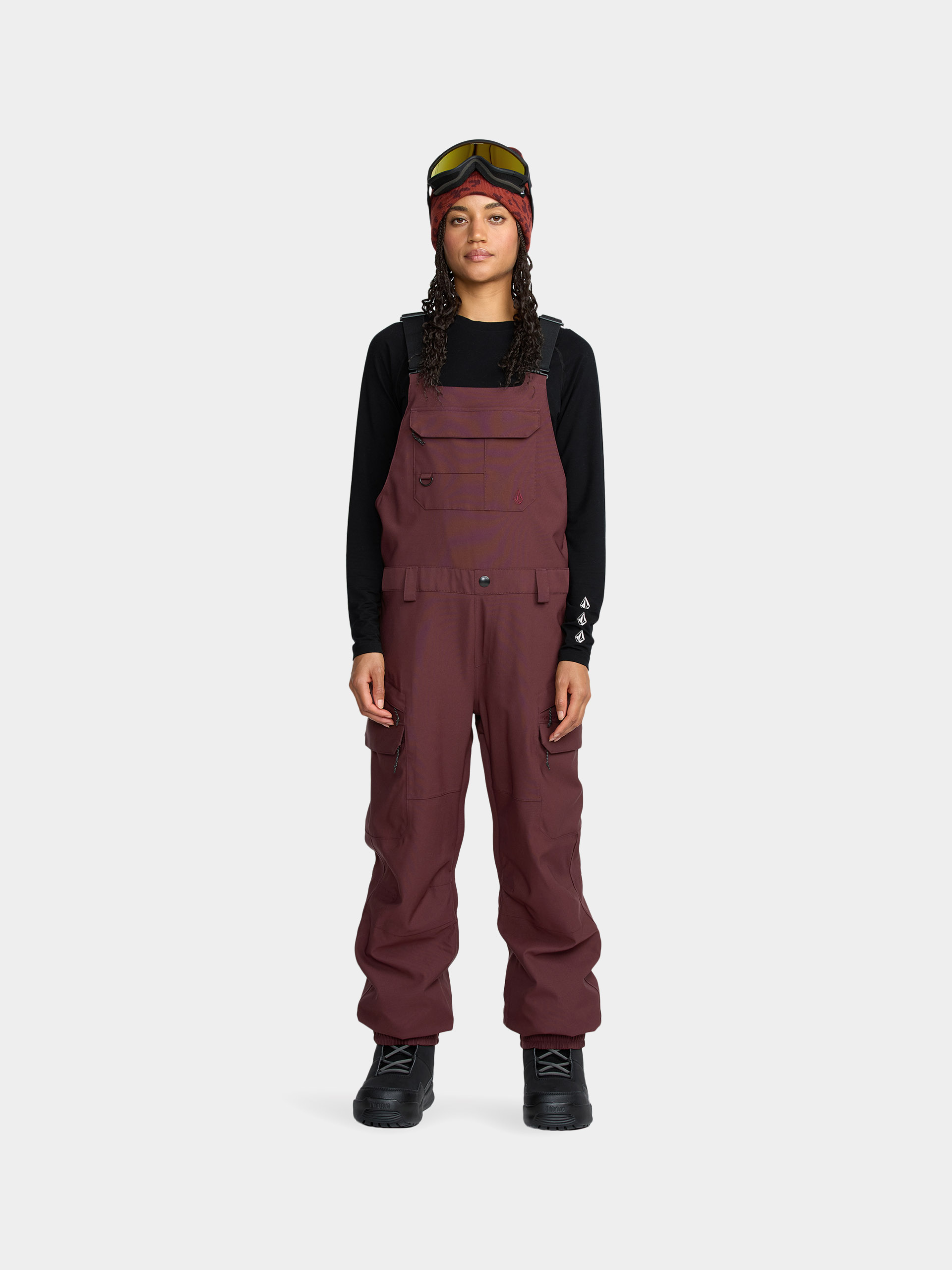 Snowboardové kalhoty  Volcom Creston 3D Stretch Bib Overall Wmn (oxblood)