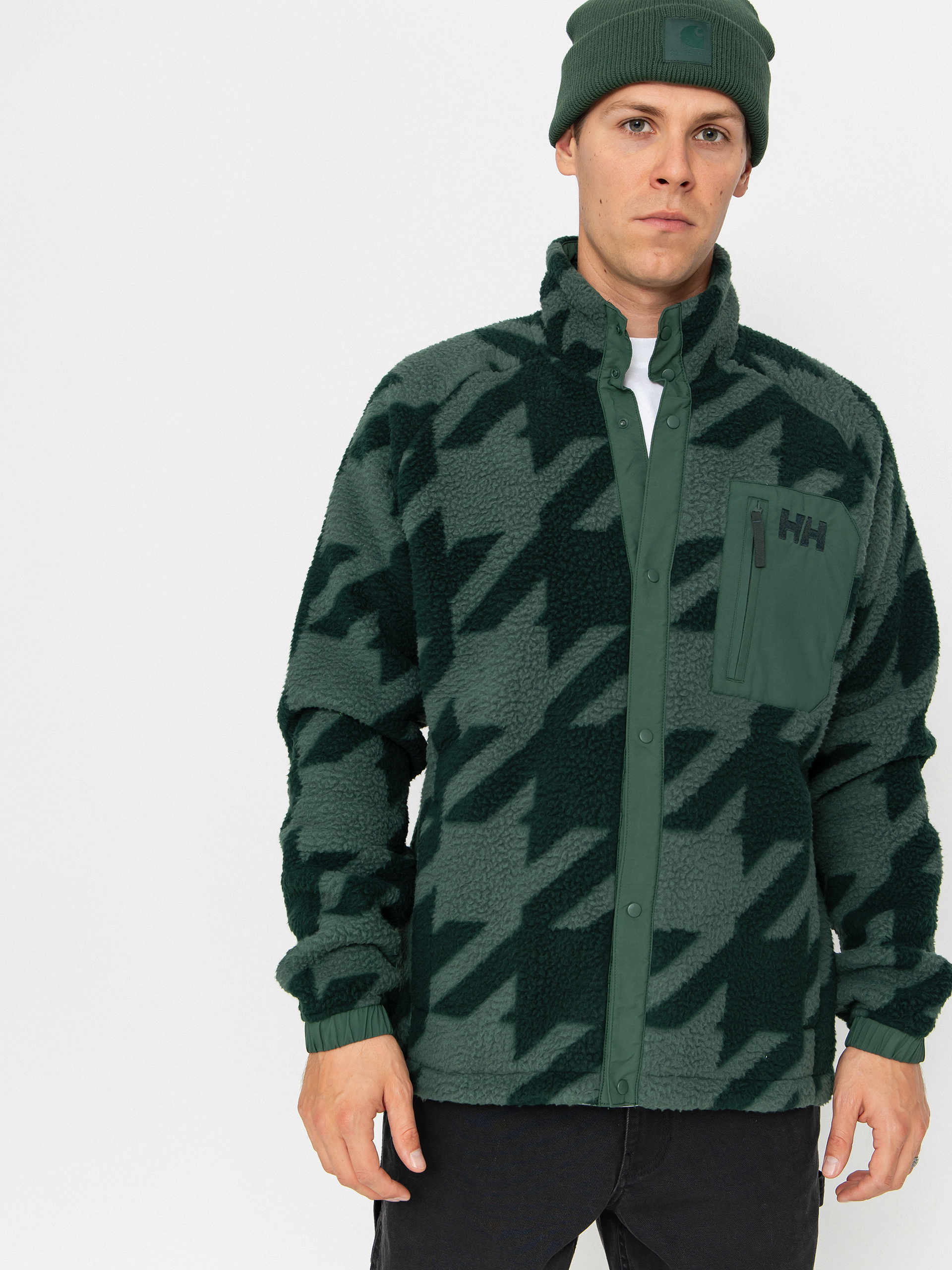 Fleecová mikina Helly Hansen Panorama Printed Pile Snap (jungle green houndstooth a)