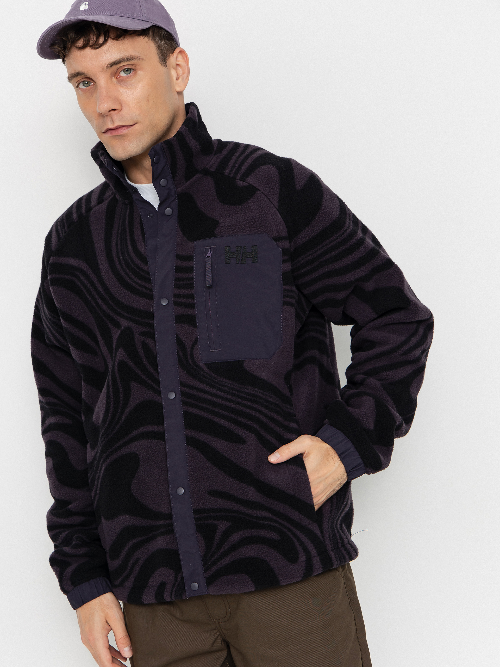 Fleecovu00e1 mikina Helly Hansen Panorama Printed Pile Snap (black grape swirl aop)