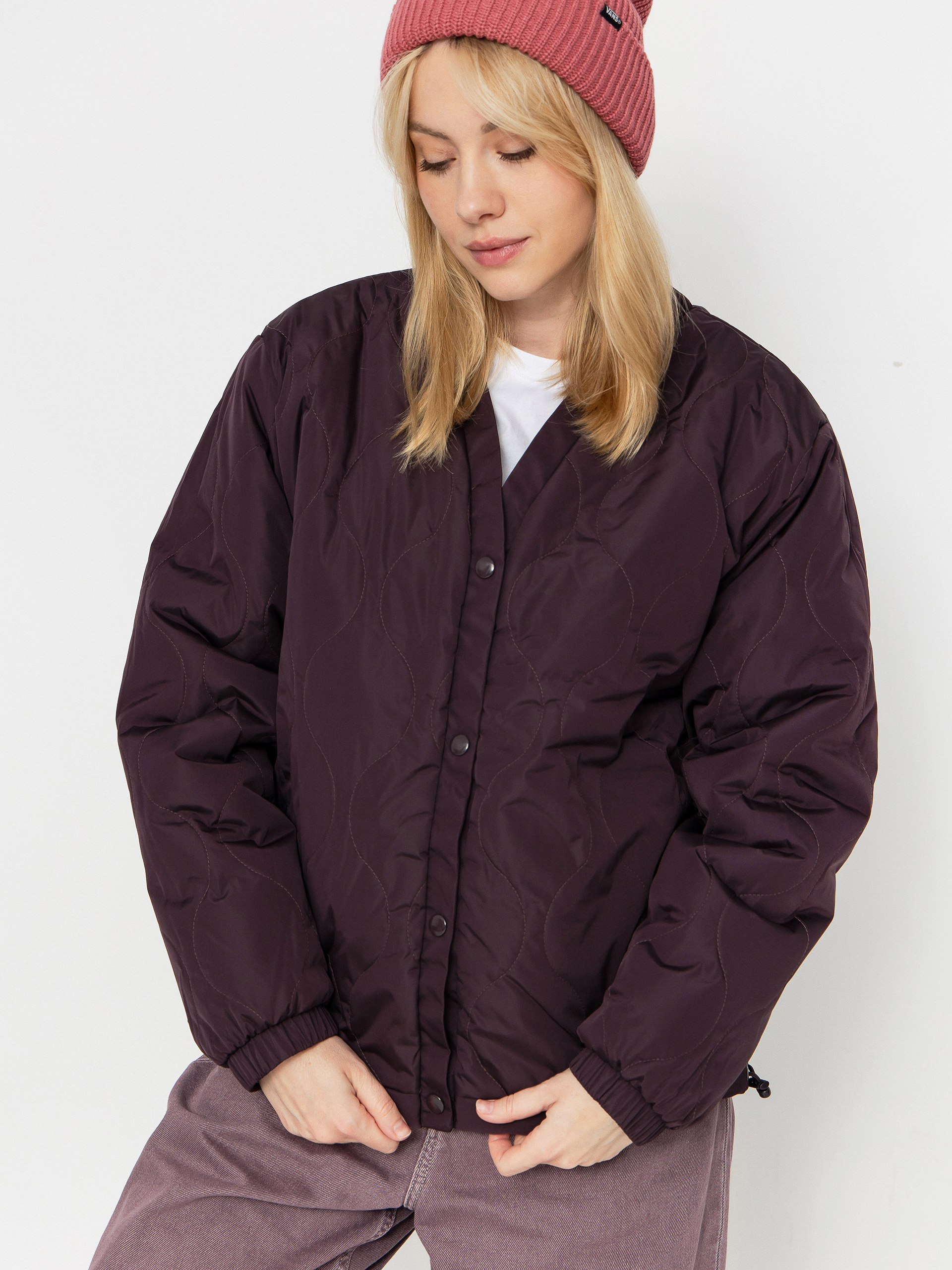 Kabát Vans Suffolk Cheetah Check Pile Coat Wmn (dark port)