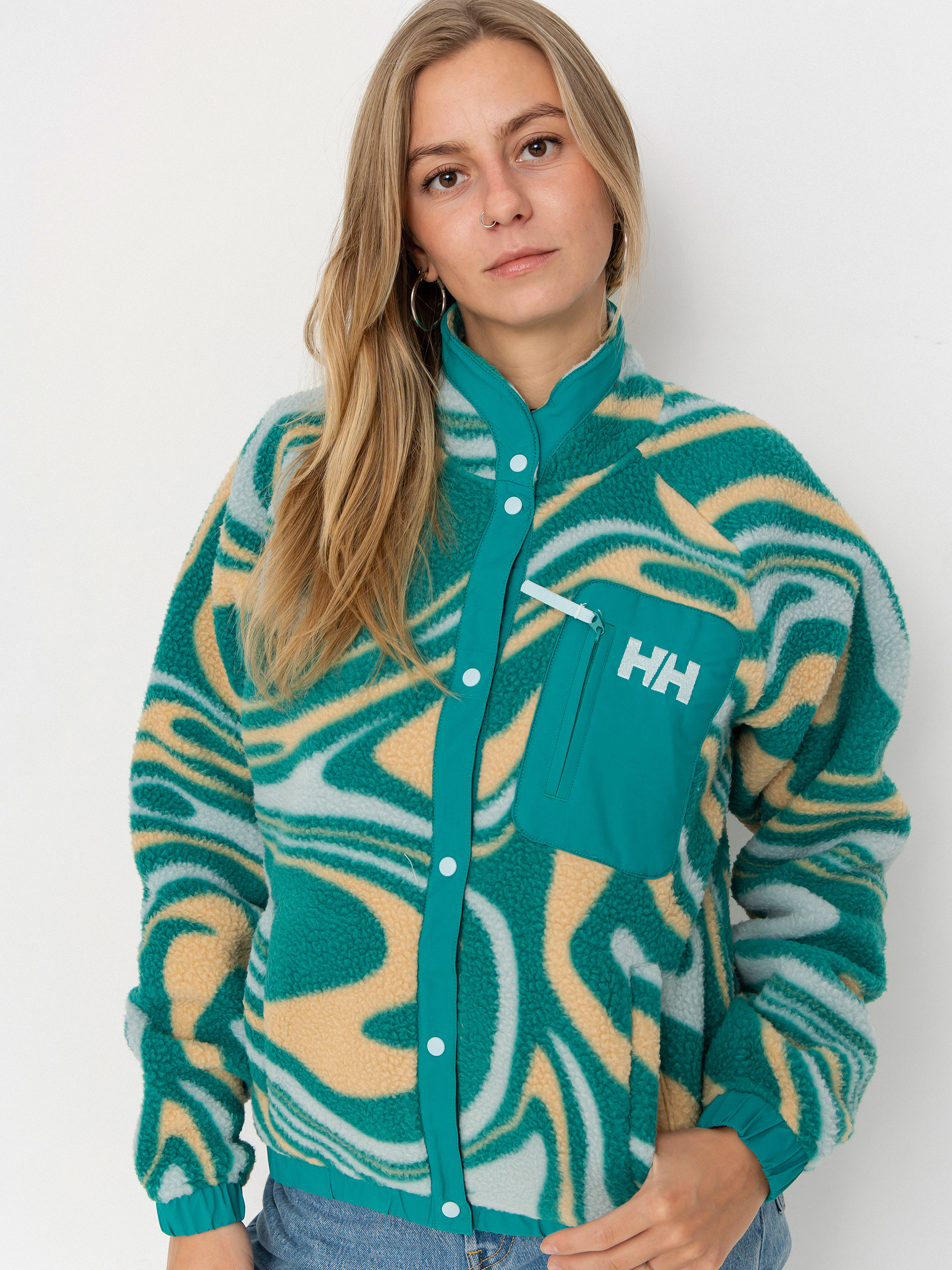 Fleecová mikina Helly Hansen Imperial Printed Pile Snap Wmn (barely blue swirl aop)