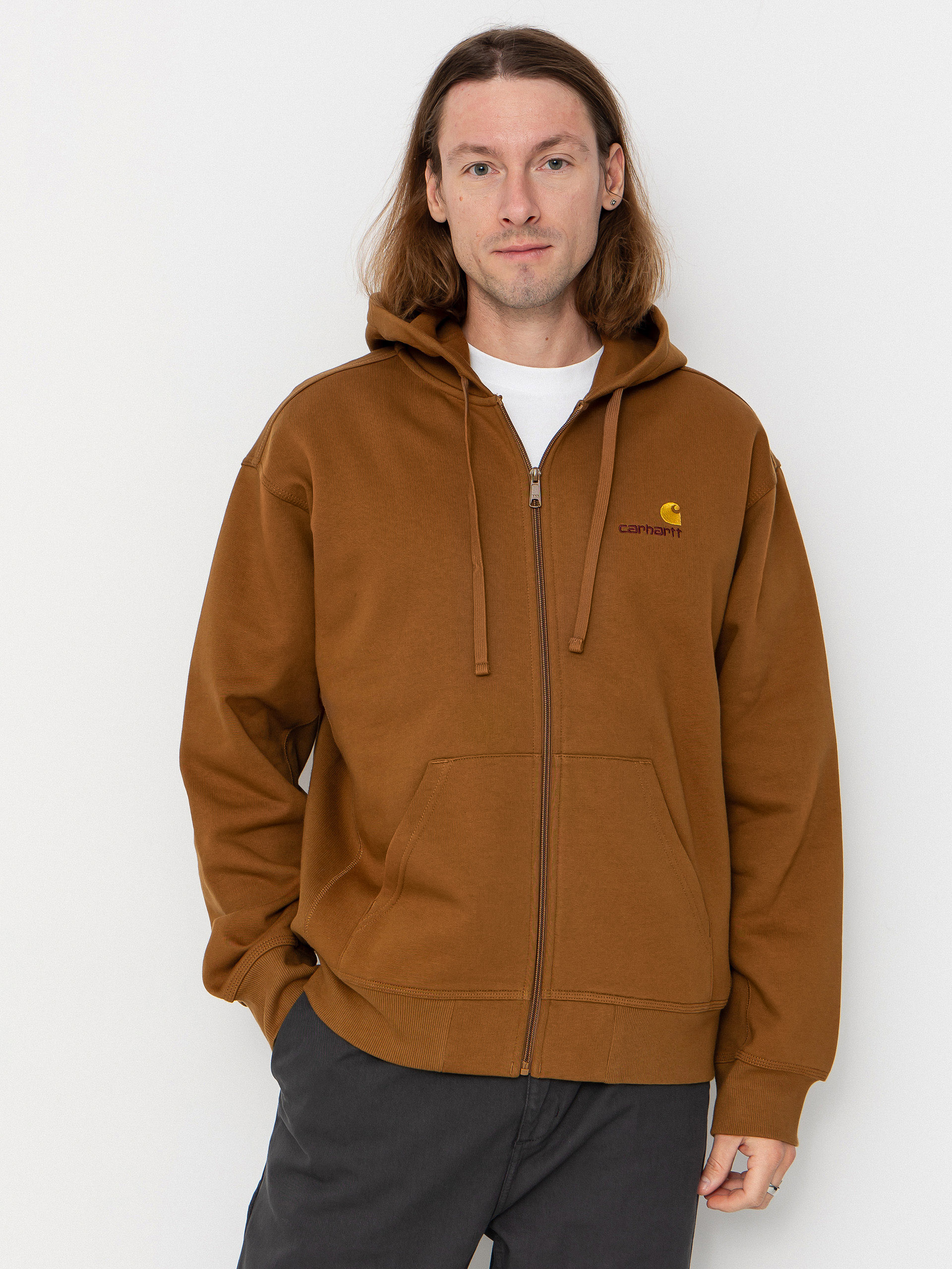 Mikina s kapucu00ed Carhartt WIP American Script ZHD (hamilton brown)