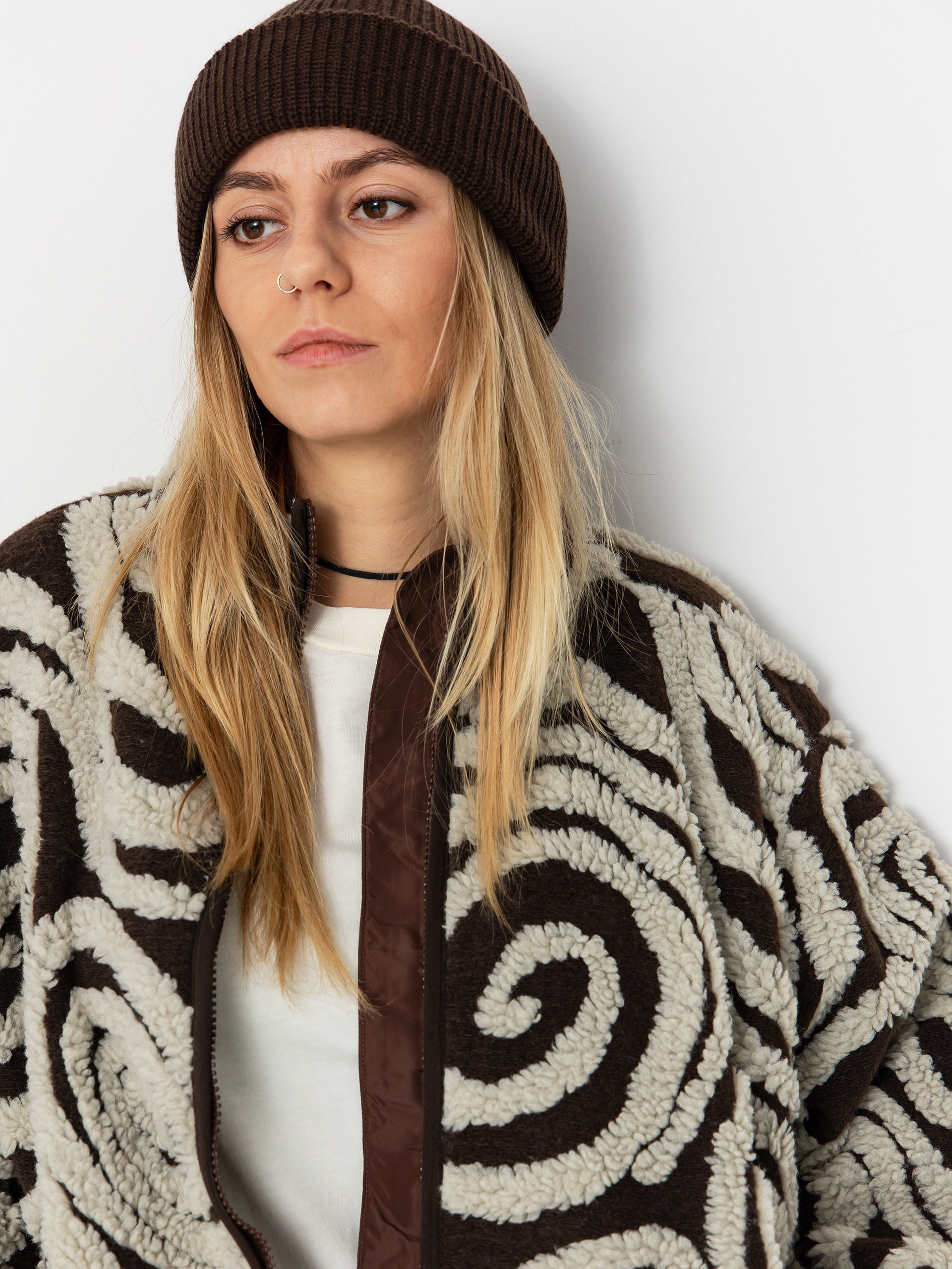 Dámský Fleecová mikina OBEY Swirls Jacquard Zip (brown multi)