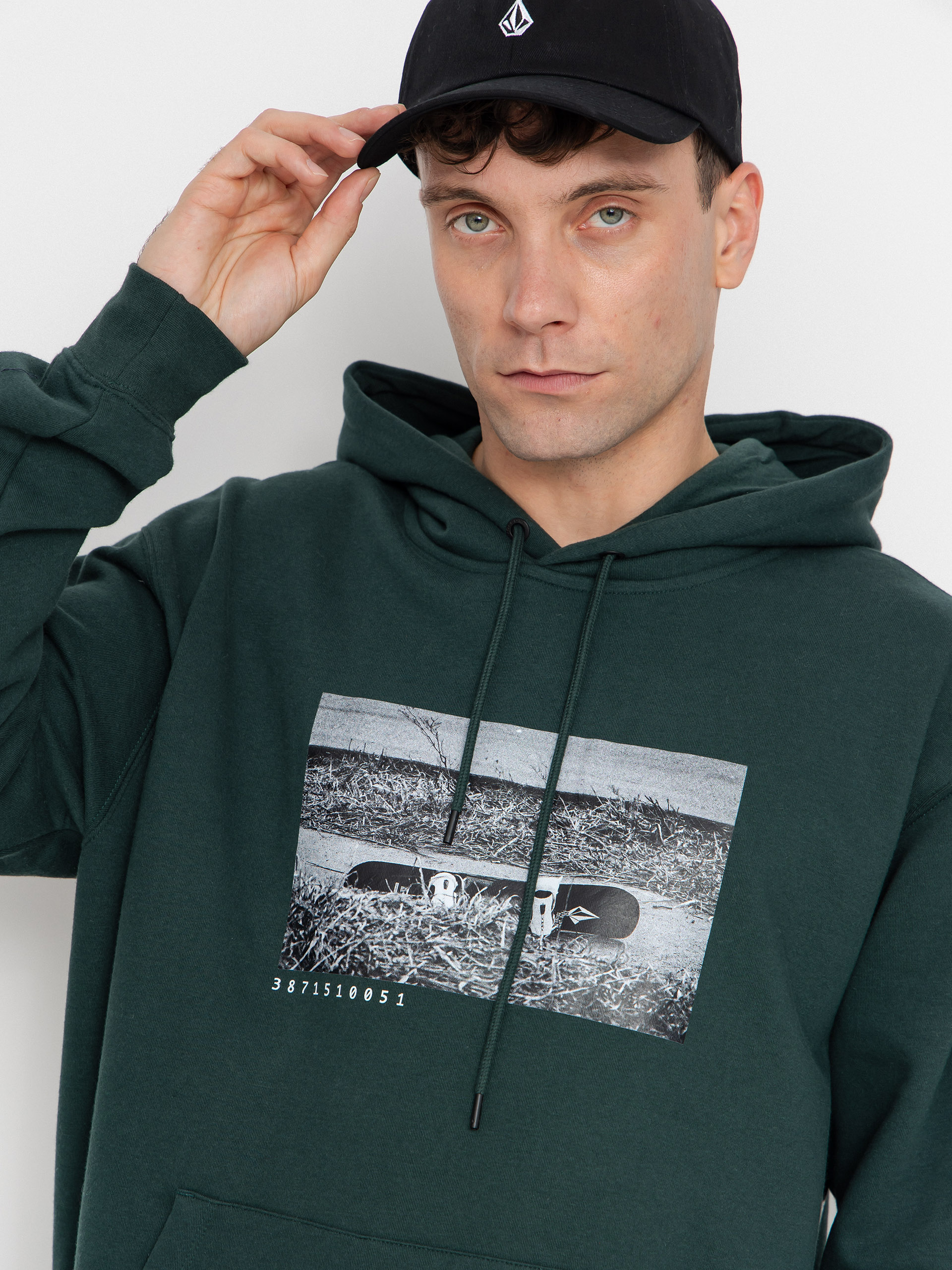 Mikina s kapucí Volcom Essential HD (black green)