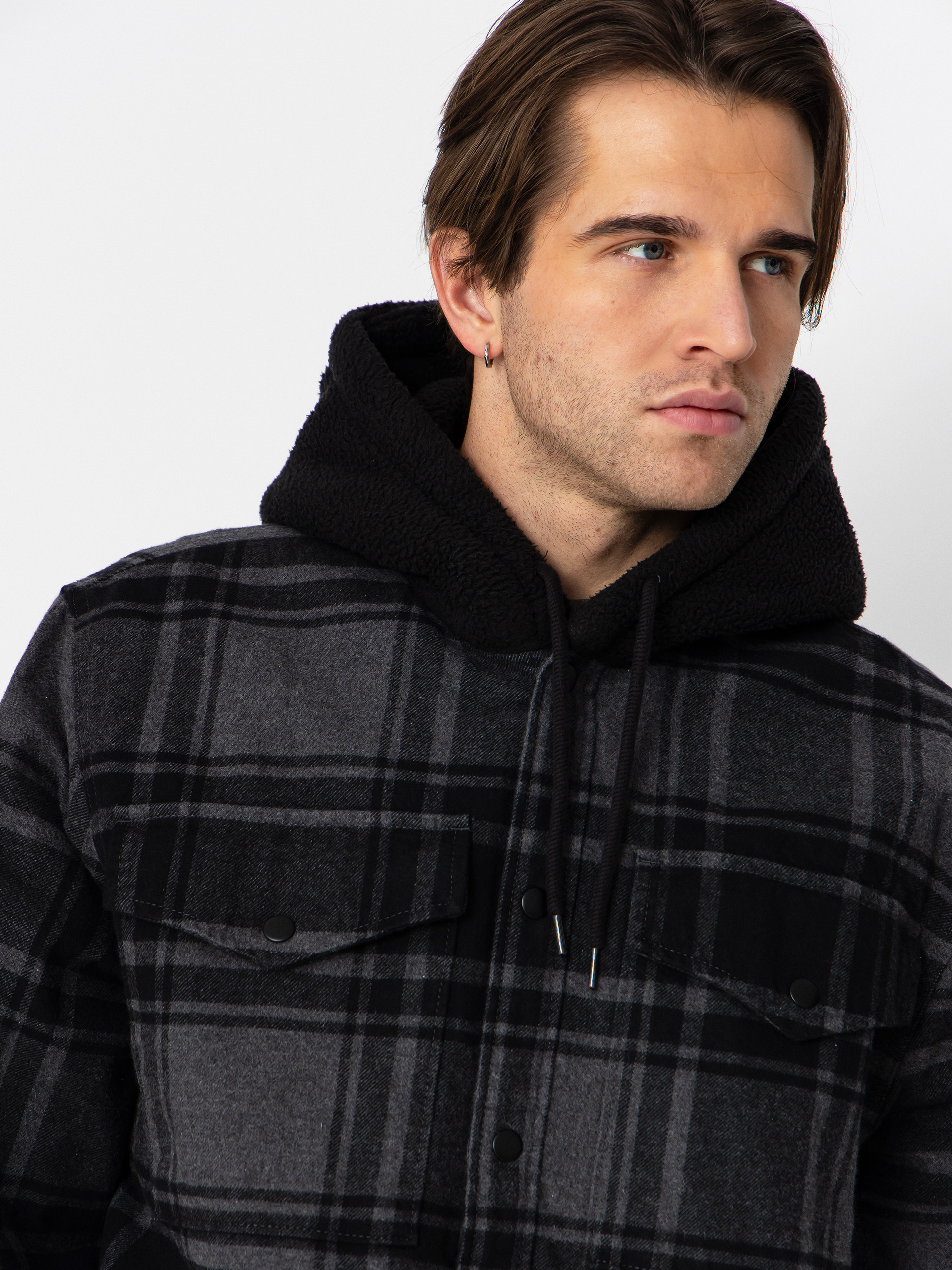 Košile Vans Piedmont Hooded Plaid Shacket (black/asphalt heather)