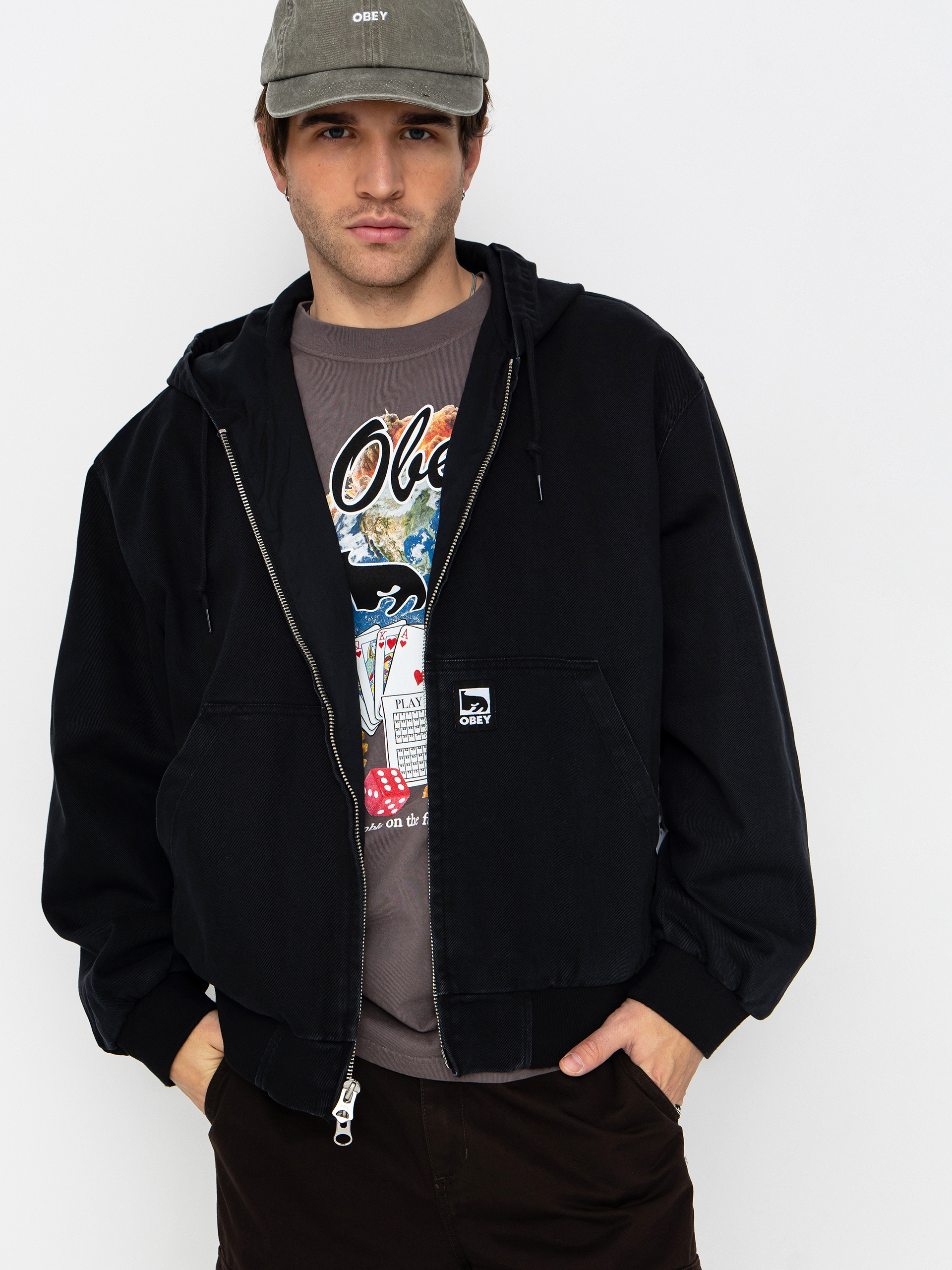 Bunda OBEY Obey Glen Zip Up (black faded wash)